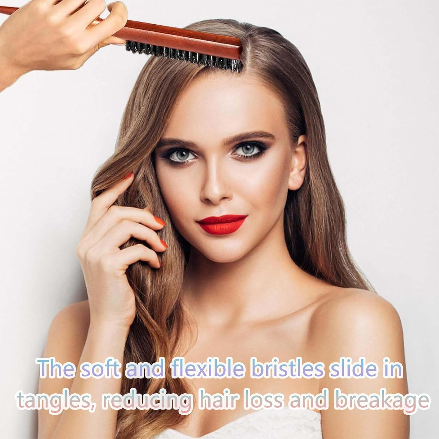 Hair Massage Smoothing Hair Brush, 2 Pcs Soft Hair Brush, Bristle Brush, Slick Back Hair Brush, Comb and Shear Tools, Suitable for Trimming and Combing Long/Thick/Curly/Thin/Thick Hair/Beard image number 2