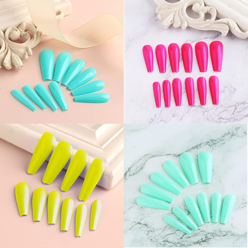 CHANGAR Colorful Long Coffin False Nails Ballerina Fake Nail Candy Press on Nail Acrylic Nail Tips Full Cover Colorful Artificial Nails for Nail Salons and DIY Nail Art (100Pcs) image number 4