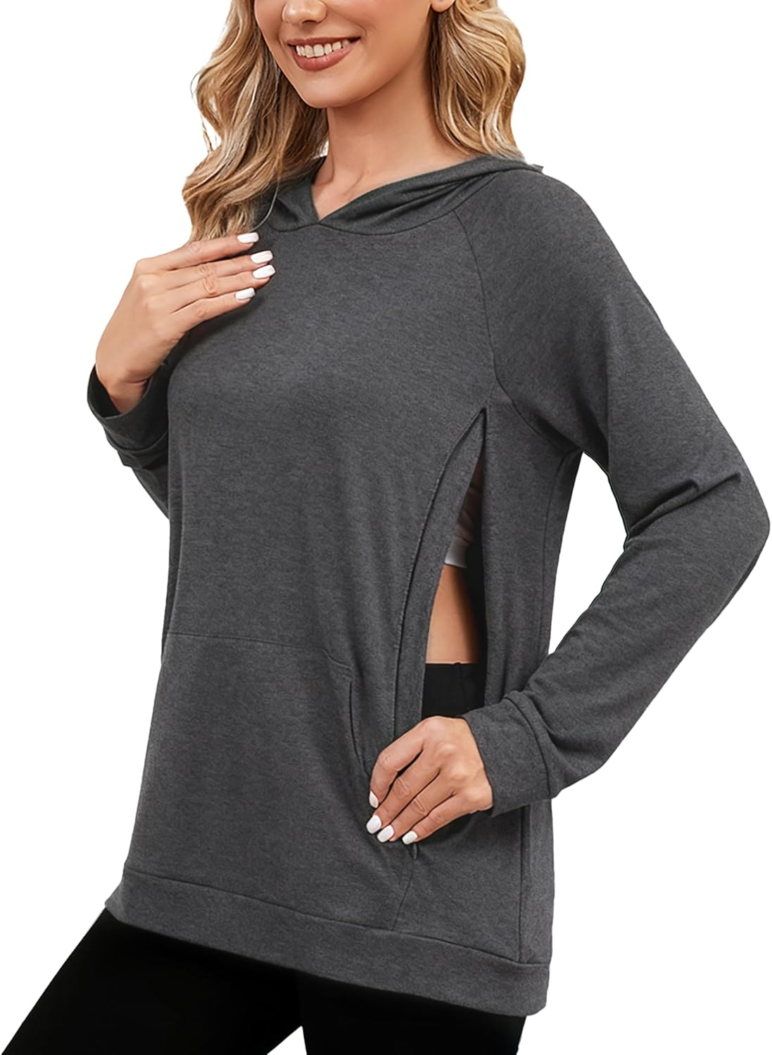 Liu & Qu Women'S Nursing Sweatshirts for Breastfeeding with Hidden Zipper Long Sleeve Maternity Hoodie Causal Clothes