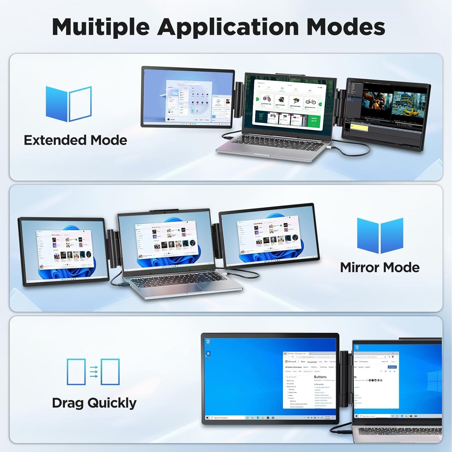Laptop Screen Extender, 14" 1200P FHD IPS Dual/Triple Portable Laptop Monitor Extender 16:10 for 13.3"-16" Laptops, Type-C/Hdmi Plug & Play Extended Monitor for Mac/Wins/Android/Chrome (S2)