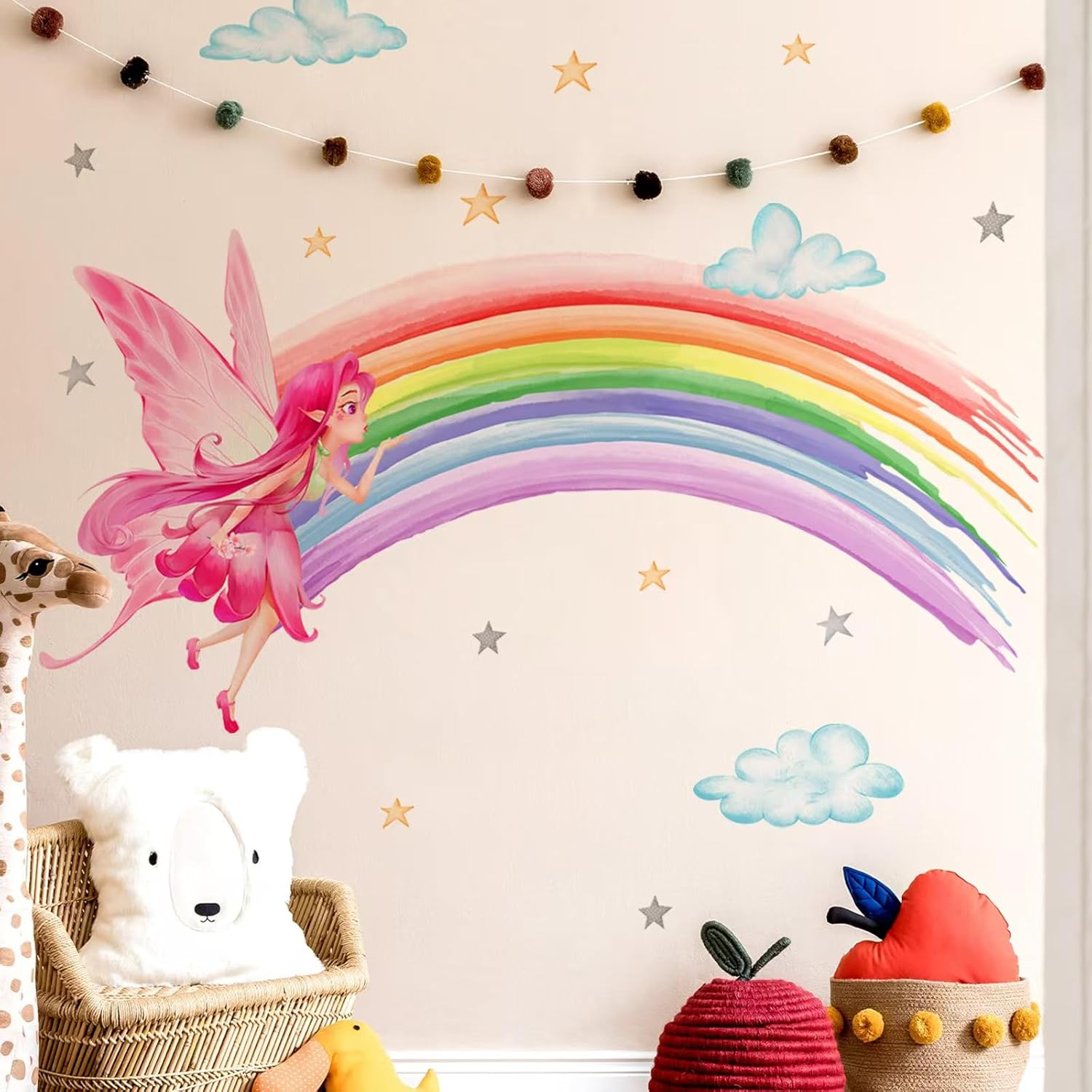 Fairy Wall Stickers Rainbow Clouds Star Wall Decals DIY Art Decor for Baby Nursery Children Bedroom Living Room Kid'S Gift Wall Decor image number 3