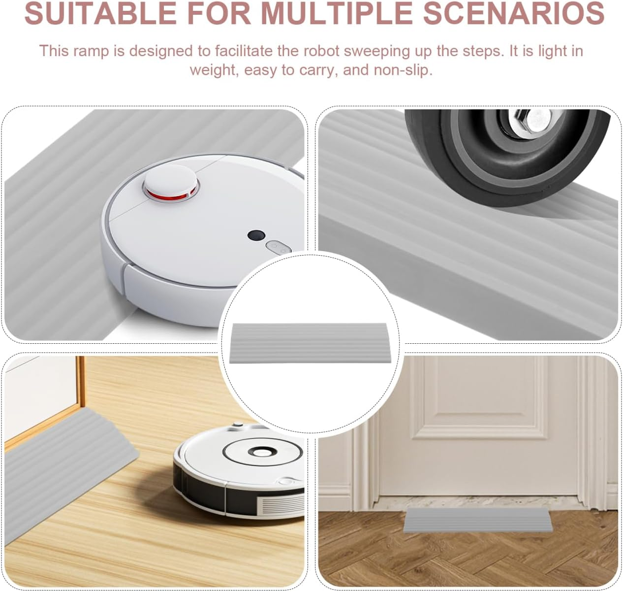 Grey Plastic Threshold Ramp for Robot Vacuums Lightweight and Portable Entry Slope Mat for Doorways and Small Steps image number 1