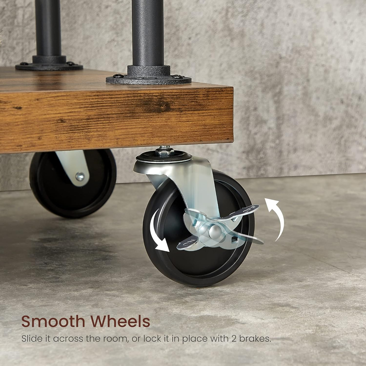 VASAGLE Clothes Rack, Clothing Rack on Wheels, 5-Tier Garment Rack with Metal Pipes, for Bedroom, Store, Laundry Room, Living Room, Rustic Brown and Black HSR66BX image number 2