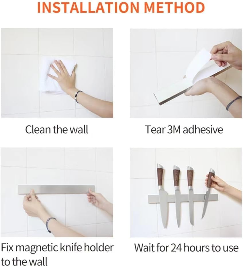 40 CM Self-Adhesive Magnetic Knife Holder, Heavy Duty Kitchen Knife Magnetic Strip for Fridge,Magnetic Knife Holder for Wall No Screws,No Drill Required,Easy to Install (Stainless Steel-40) image number 6