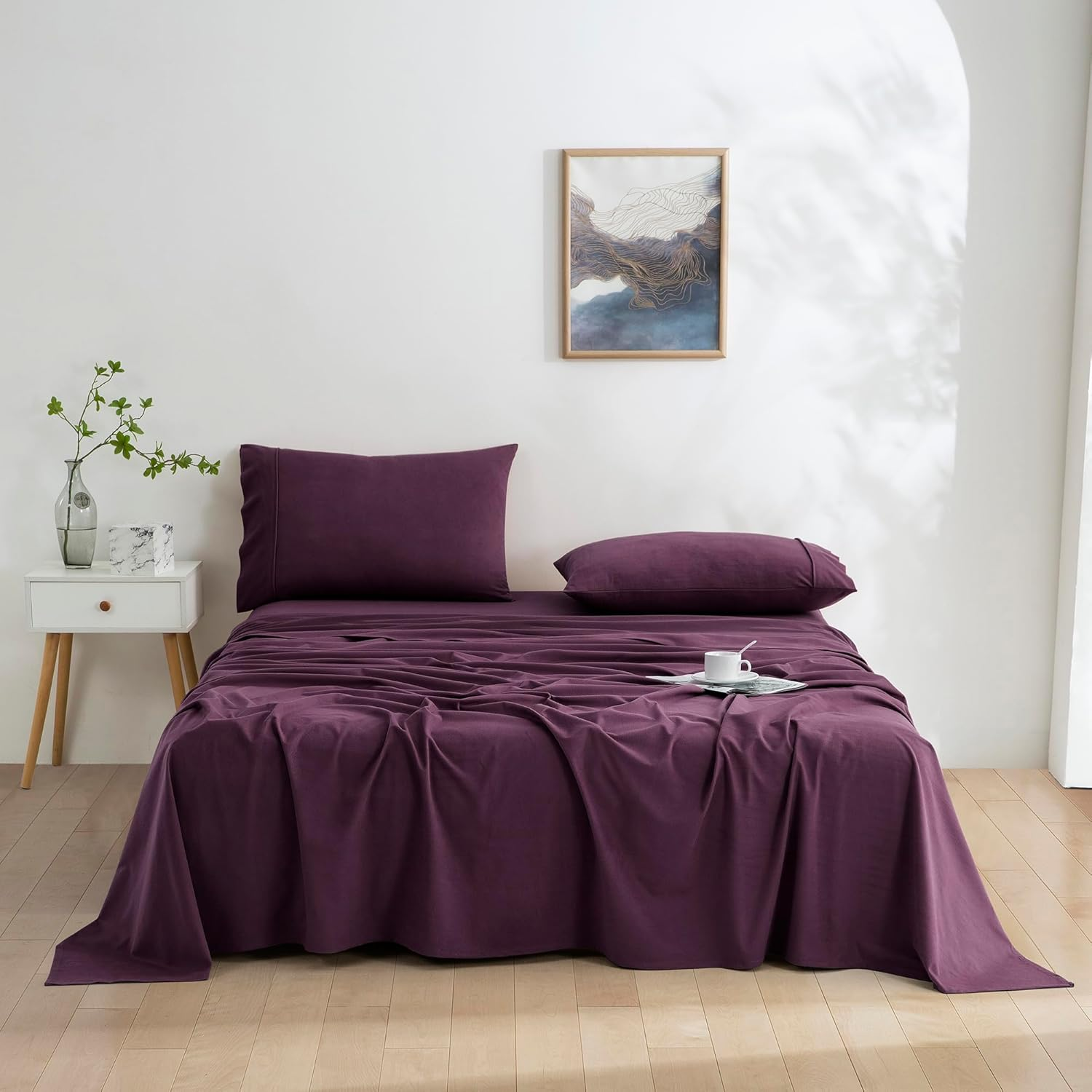 Dreamaker Ultra Soft Micro Flannel Sheet Set Single Bed - Flannelette Alternative Fade & Wrinkle Resistant Warmth & Cosy Winter Bedding Sheets Flat Sheet, Fitted Sheet, Pillowcase - Cherry