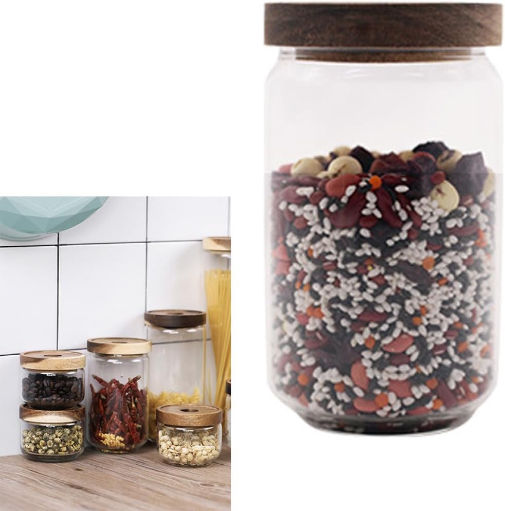 EXAOMBLE High Borosilicate Transparent Glass Spice Storage Jar with Wooden Lid Heat-Resistant Airtight Canister for Tea Coffee Candy Kitchen Food and Grain Organization image number 4