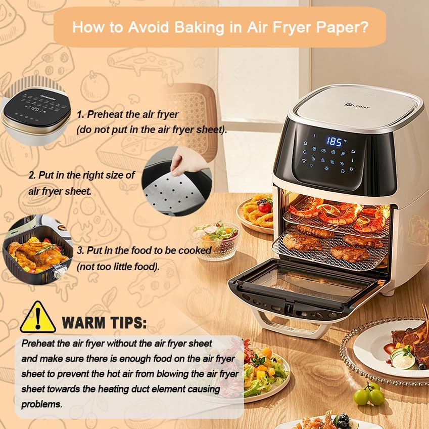 Pack of 200 Rectangular Air Fryer Paper Liners for Ninja, 100 Pieces Air Fryer Paper (8.6&times;5.5In) and 100 Pieces Baking Paper (7.9&times;5.5In) for Roasting Microwave image number 1