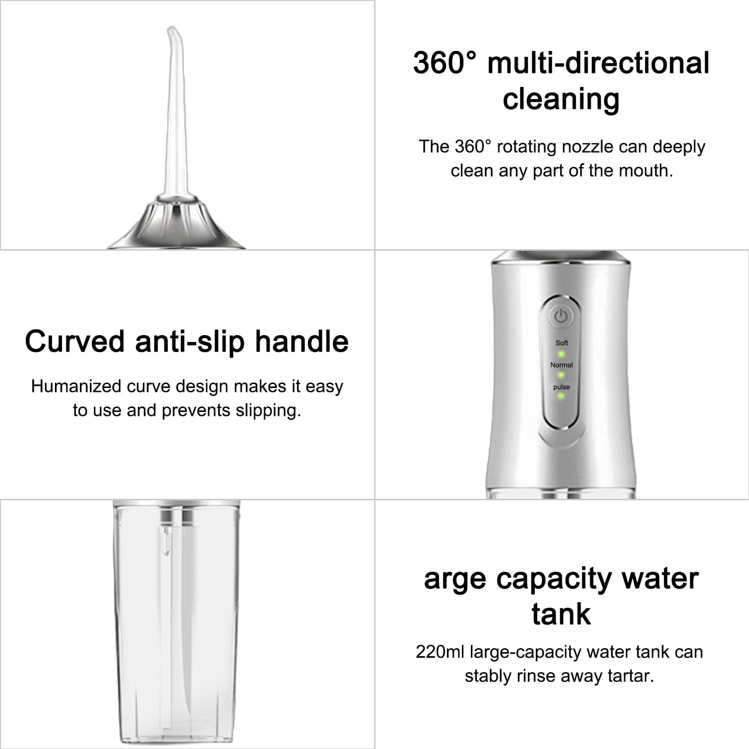 GIOD Water Flosser, Cordless Dental Oral Irrigator, Electric Portable Smart Tooth Cleaner, IPX7 Waterproof Rechargeable Dental Care with 3 Pressure Modes 4 Nozzles, 240Ml for Home and Travel (White) image number 5