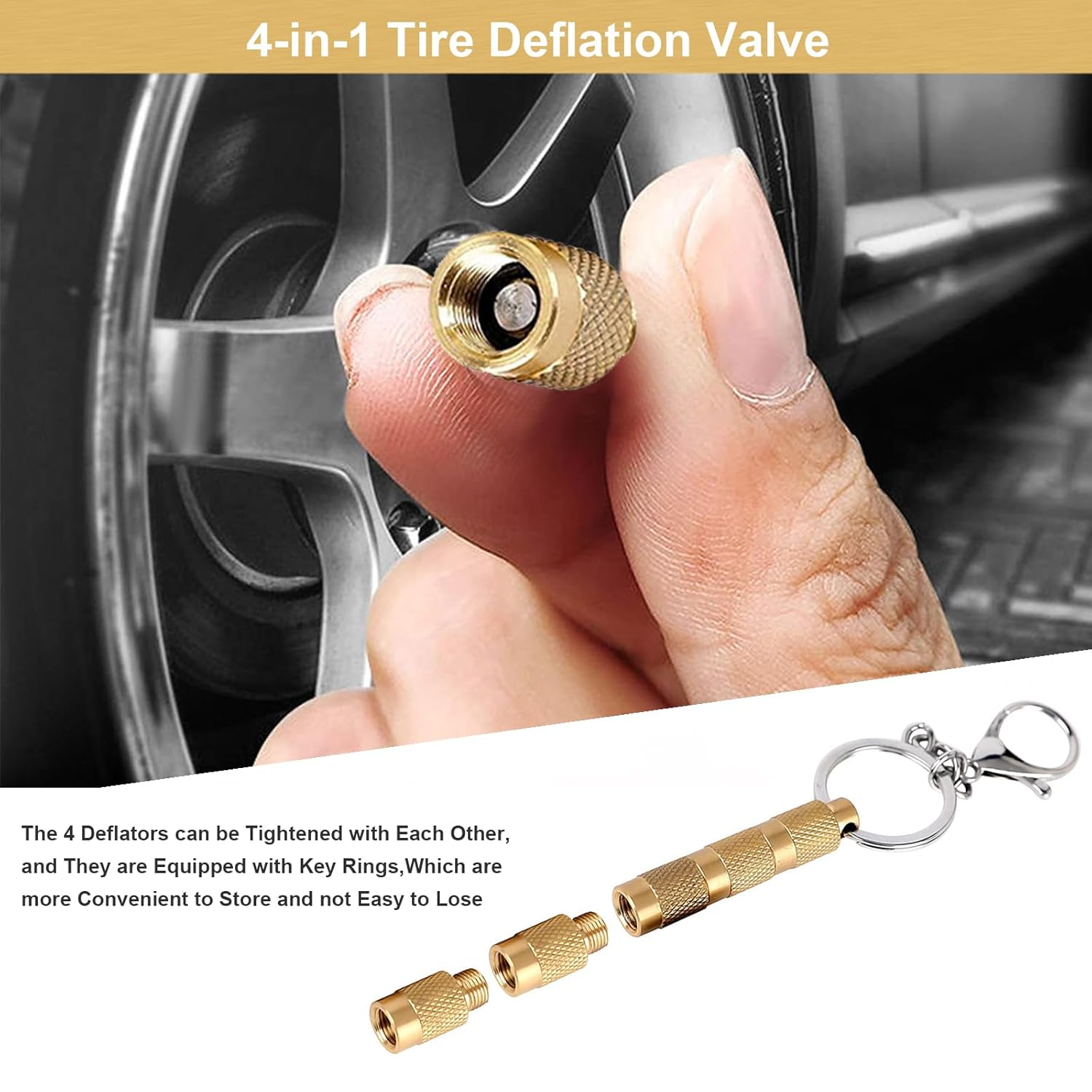 GODESON Tire Air Deflators for Offroad Vehicles,4 in 1 Solid Brass Easy Storage and Using Tire Air down Tool image number 2