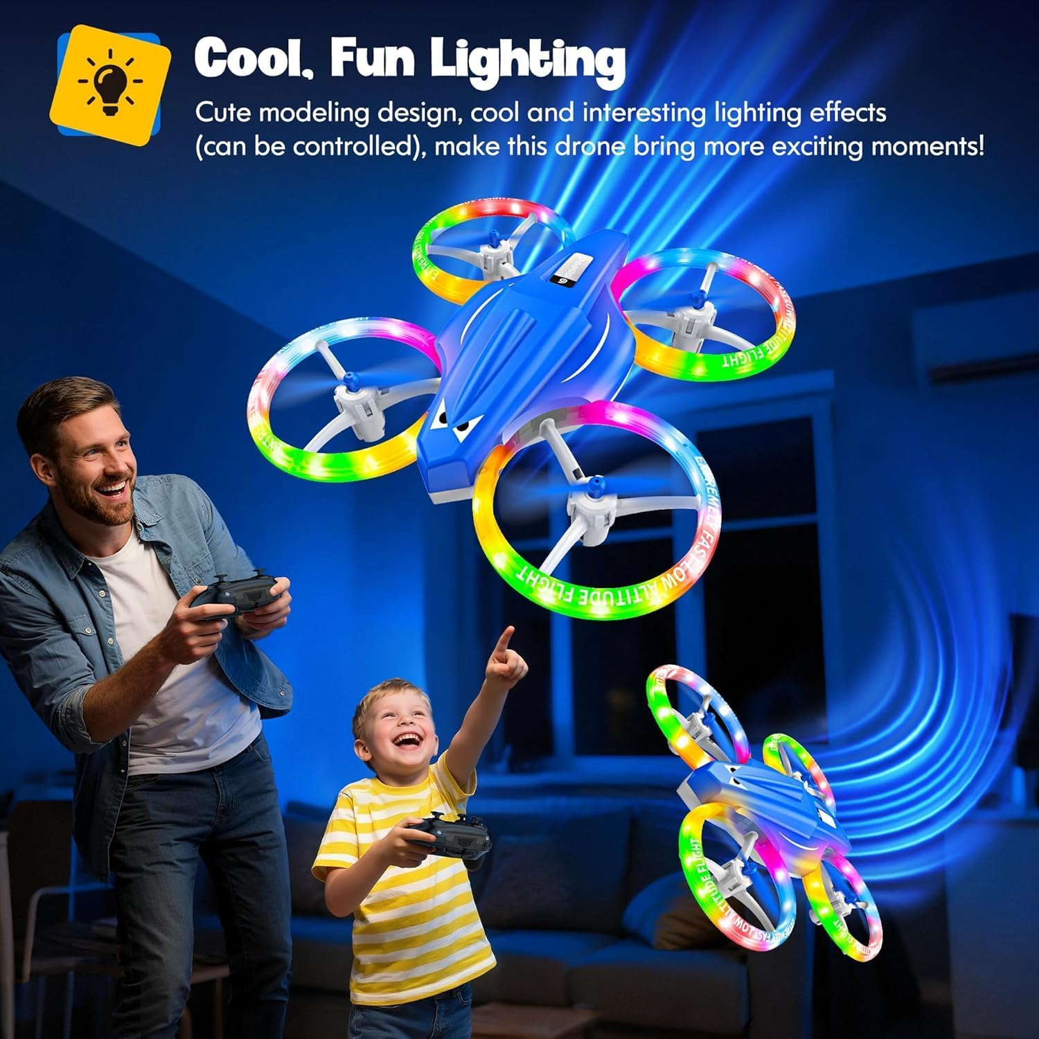 Drones Toys for Kids with Cool Light, 3D Flip, Altitude-Hold, Self-Rotation, Headless Mode, 3 Speed Modes, One-Click Take-Off/Landing, Mini Drone for Christmas, Beginners, Indoor image number 5