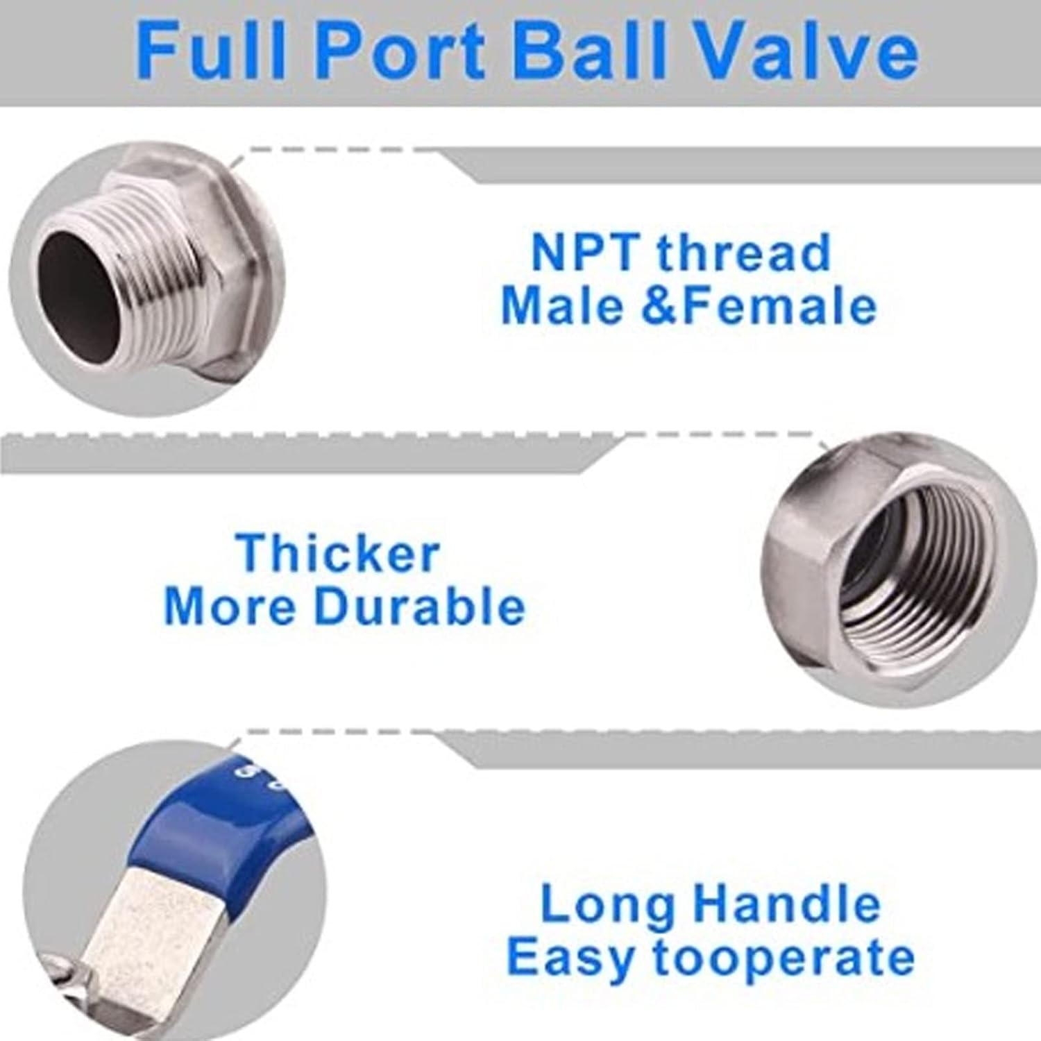 Diyeeni Full Port Ball Valve, 3/8In NPT Female & Male Ball Valve, Stainless Steel 304 Heavy Duty for Water Oil and Gas, 1000WOG with Lock Device