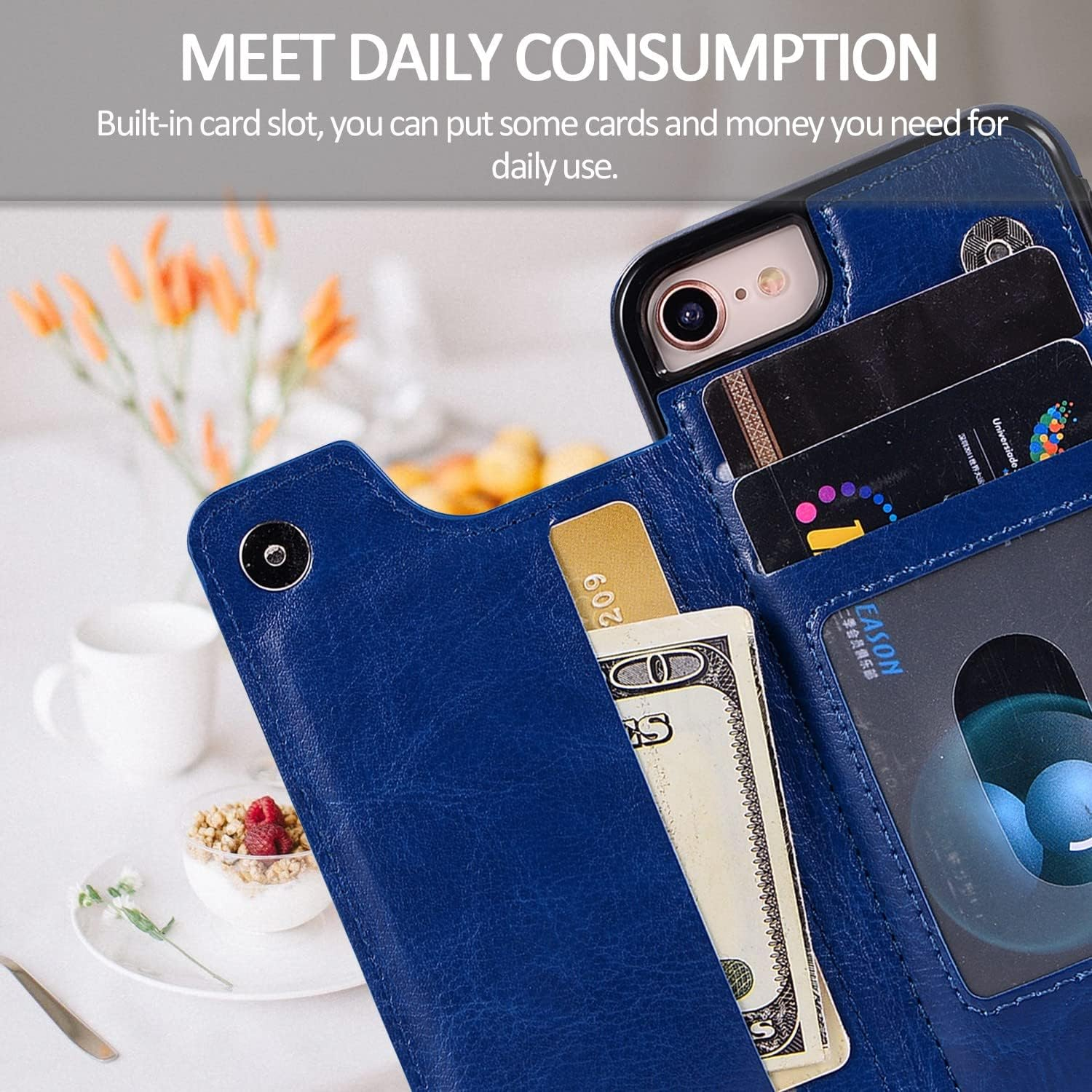 Wallet Case for Iphone 7/8,For Iphone SE 2020/SE 5G 3Rd Gen Case[Double Magnetic Clasp Durable Shockproof Cover] with Card Holders PU Leather Kickstand Card Slots-Blue