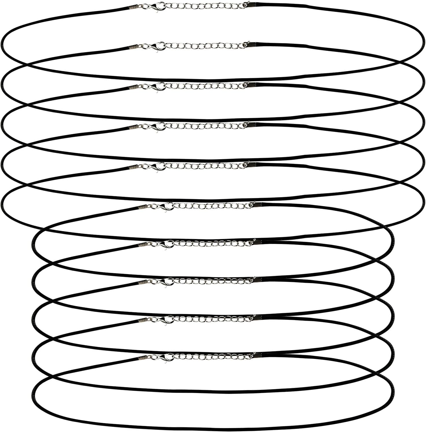 10Pcs Necklace Cord, 2Mm Black Leather Adjustable Necklace Waxed Cord with Lobster Clasp, Soft Rope Long Chain Ropes Wax Rope Chain Braided String Fine for DIY Pendant Making Bracelet Necklaces image number 3