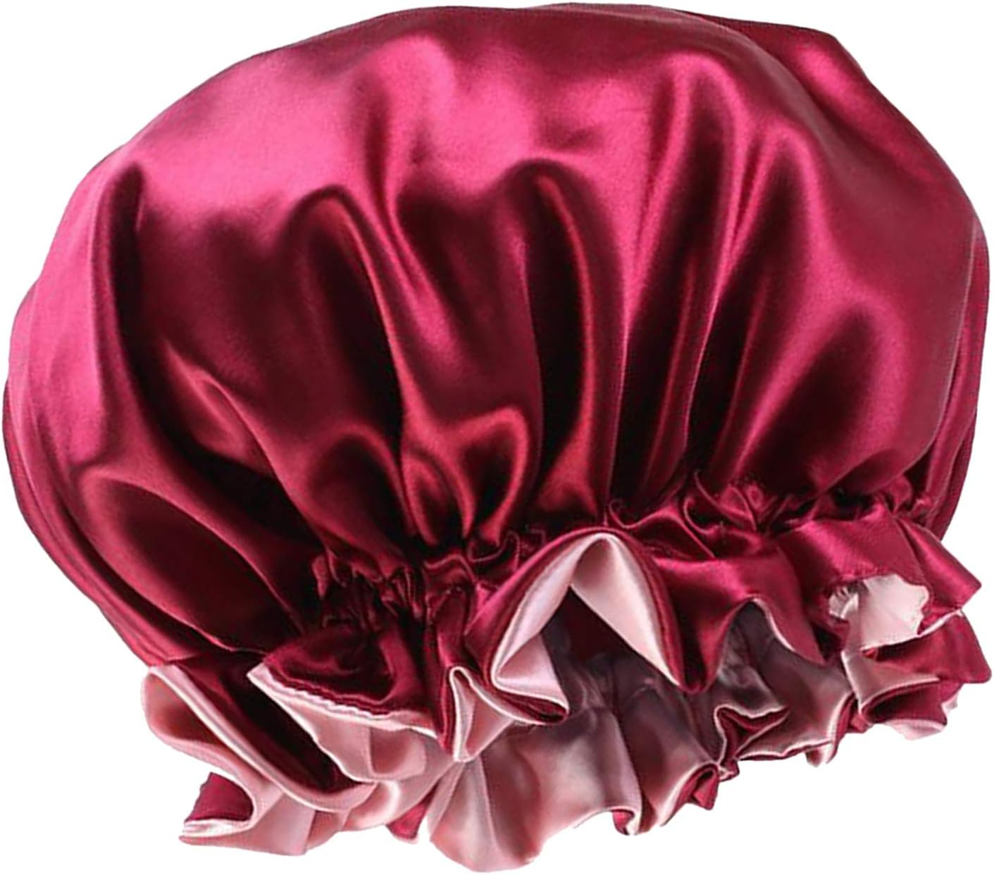 Nobranded Women Silky Satin Bonnet Reversible Sleep Cap Salon Chemo Hat for Curly Hair - Wine Red, 36 X36X1Cm image number 1