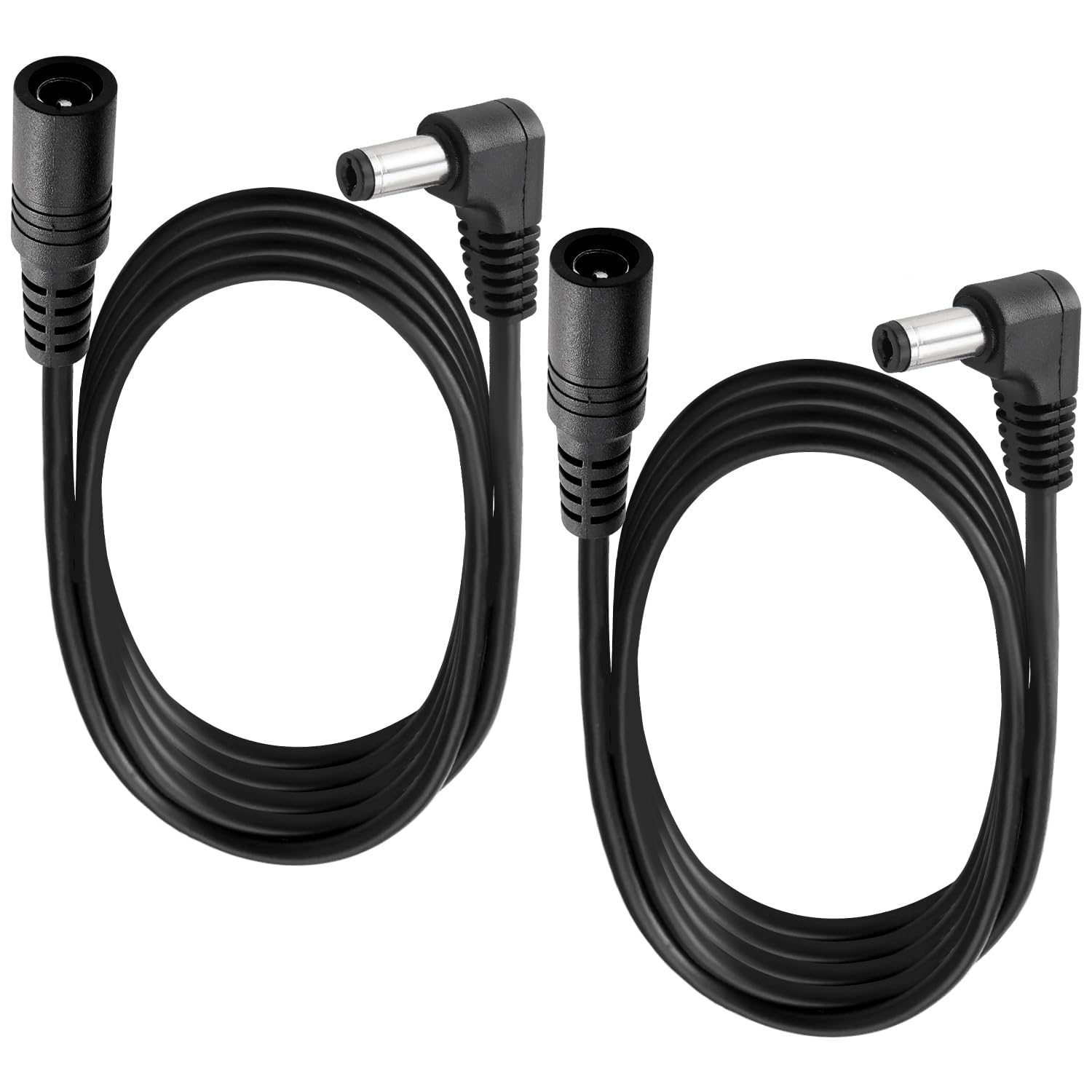 KUOQIY 2 PCS 2M 5.5X2.1 Mm 24V 12V DC Power Extension Cable, Right Angle Male to Female Power Extension 22AWG, for CCTV Security Cameras, Router, Black