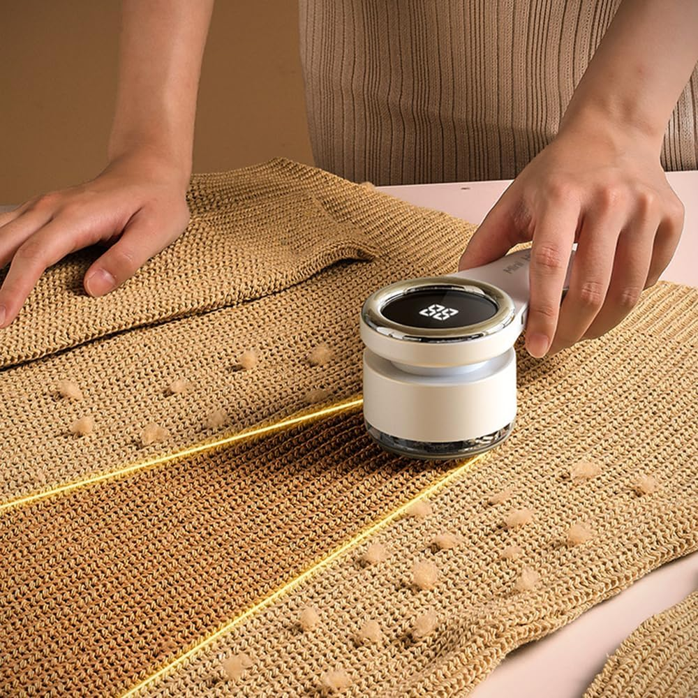 Frafuo Fabric Shaver-Electric Lint Remover with 6 Leaf Blades and Digital LED Display-Portable Sweater Defuzzer Remove Clothes Fuzz, Lint Balls, Sweater, Couch, Blanket, Curtain (White, 3 Cutters) image number 4