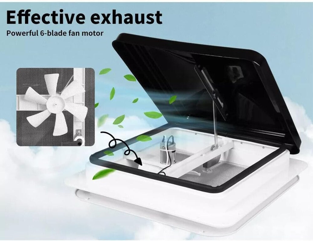 14"X14" RV Roof Vent Fan for RV Bathroom Camper Ceiling 12V RV Fan with 6 Blades image number 1