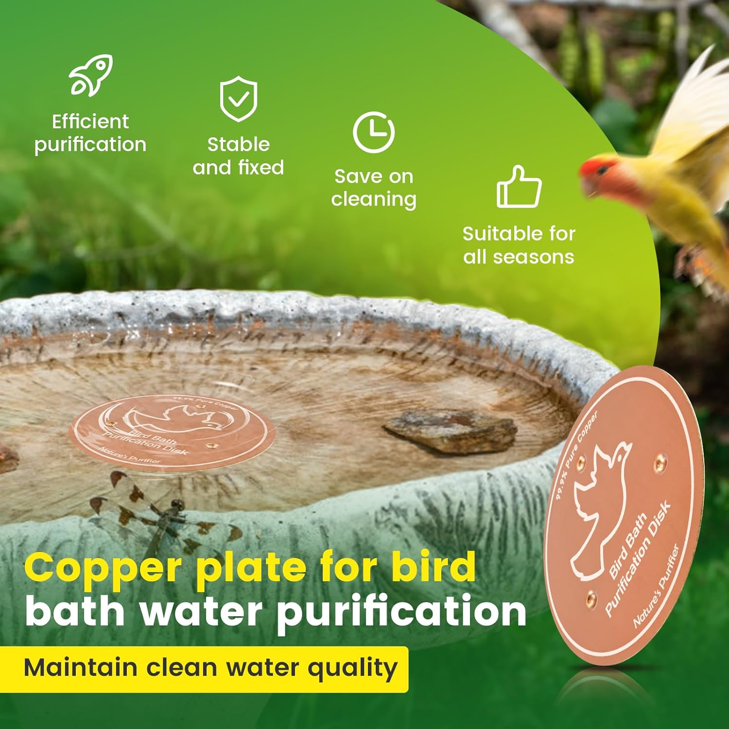 2Pcs Delicate Bird Bath Copper Disk, Universal Practical Bird Bath Purification Disk for Outdoor Birdbath Bowl Garden Fountain (Style2) image number 6
