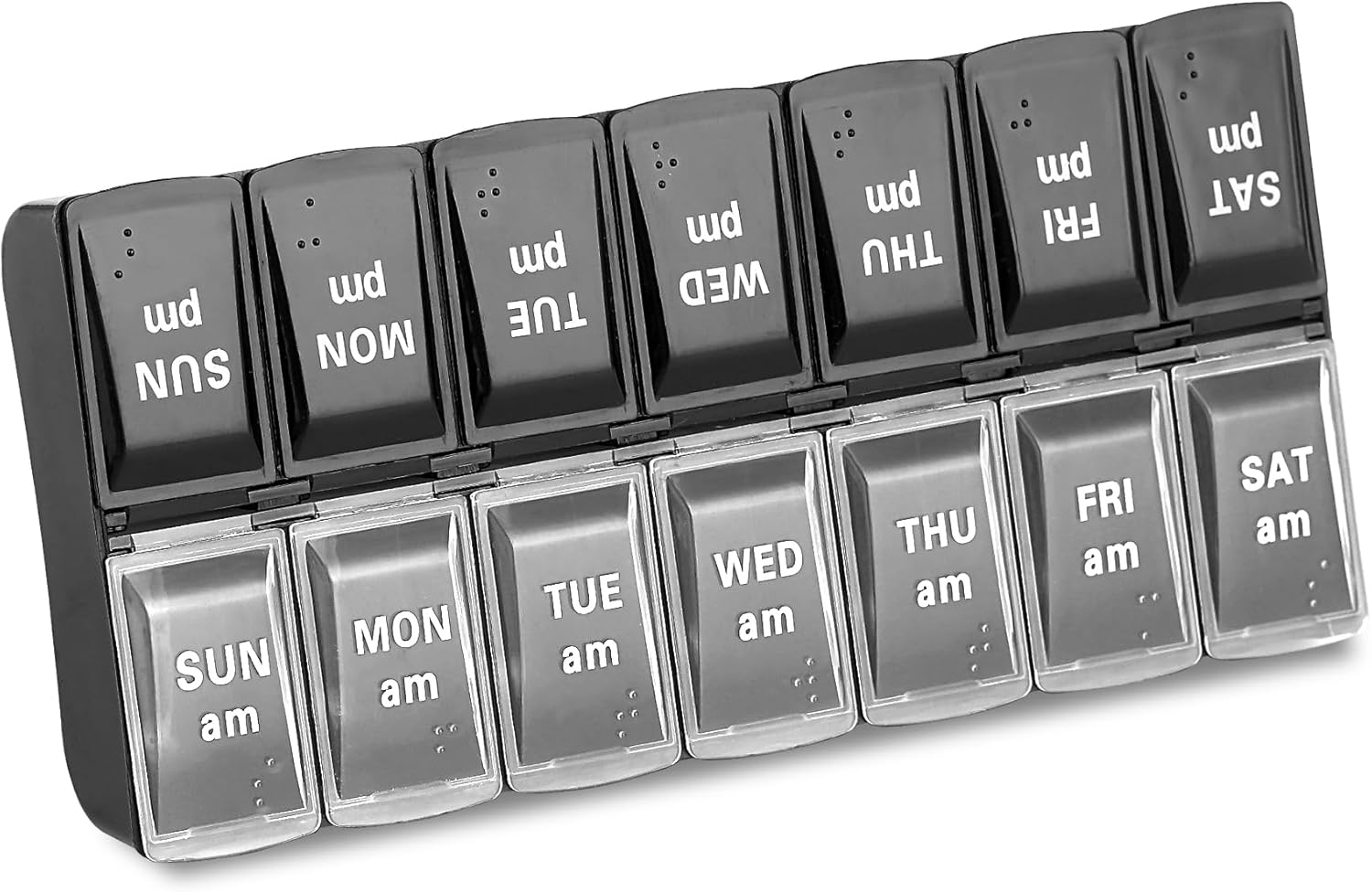 Berglander Pill Organizer 7 Day 2 Times a Day, Large Weekly AM PM Pill Box, Day Night Medicine Organizer, Pill Case 2 per Day, Pill Container Twice a Day Black and White Lid