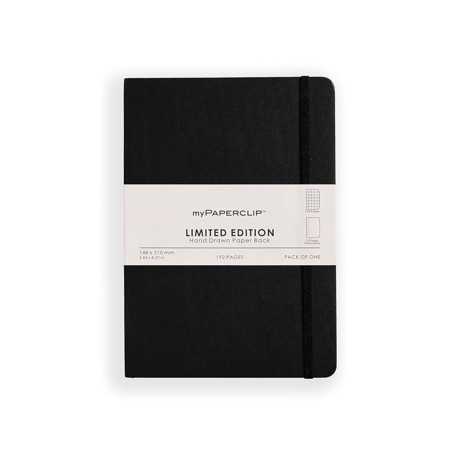 Mypaperclip Limited Edition A5 Checks/Squared Notebook | 190 Pages, 100 GSM, Soft Cover | Flat Lay Design | Bookmark, Elastic Closure & Back Pocket | Office Use, School, Journaling Diary (Black) image number 3