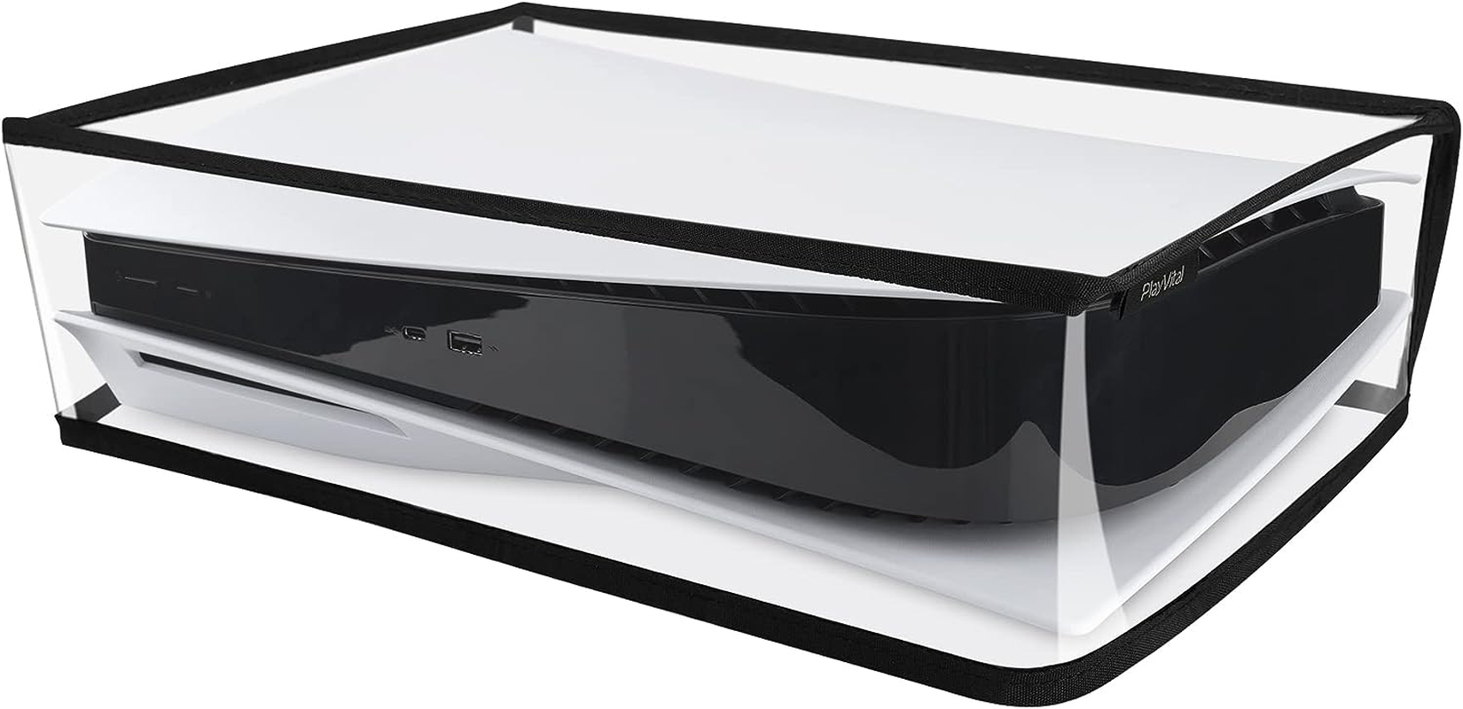 Playvital Horizontal Dust Cover for Ps5, Dust Guard for Ps5 Console, anti Scratch Waterproof Cover Sleeve Console Digital Edition & Disc Edition - Transparent - Black image number 7