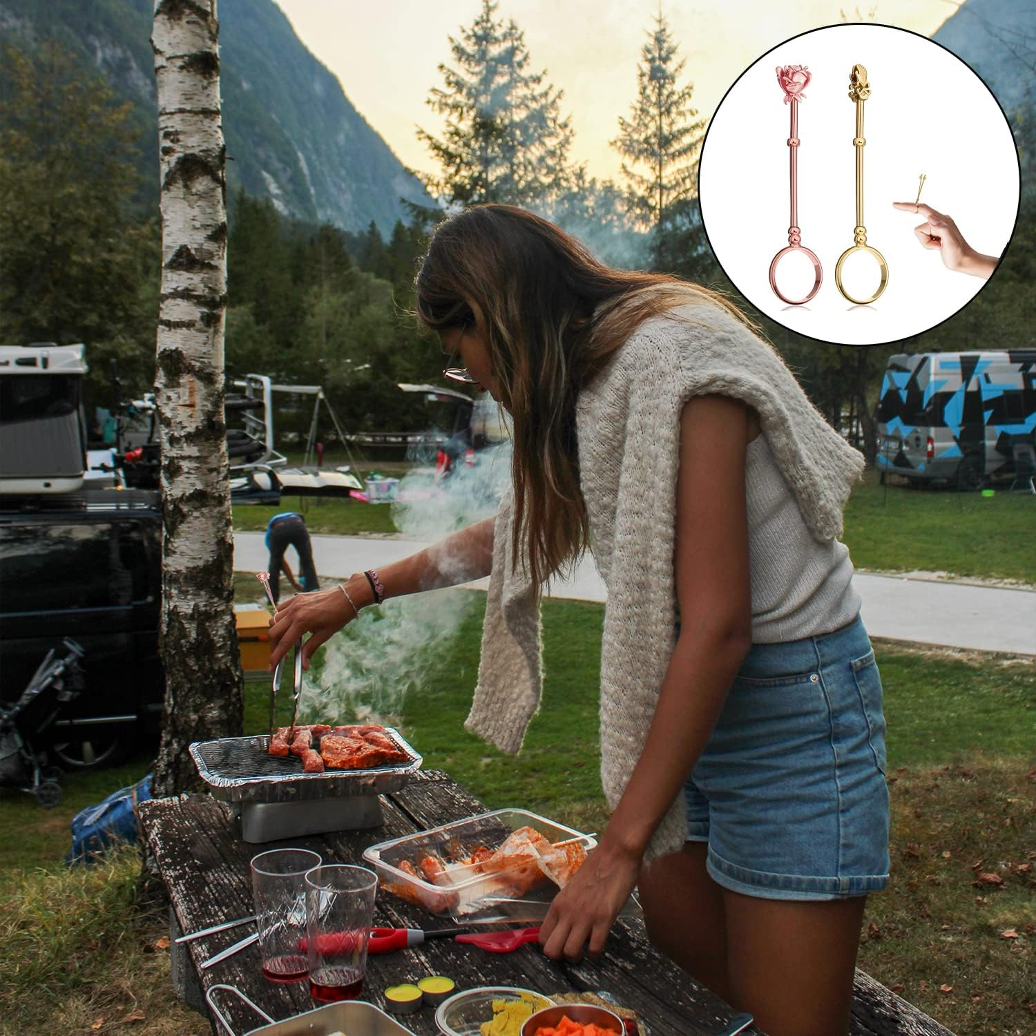 Cigarette Holder Ring, 2 Pcs Smoker Finger Holder Clip for Men and Women, for Smoking, Unique Gift, Protect Your Finger (Gold, Rose Gold) image number 3