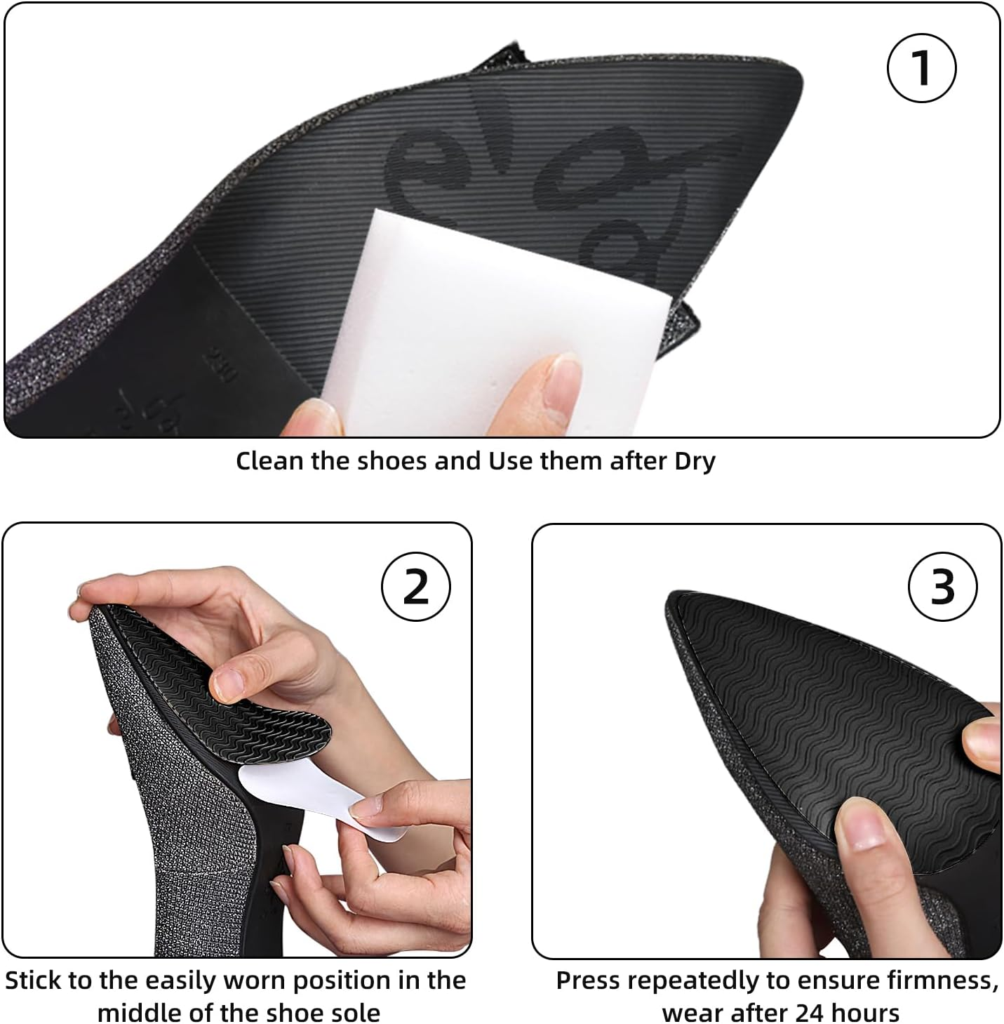 2 Pairs Non-Slip Shoes Pads Adhesive Shoe Sole Protectors, High Heel Noise Reduction for Women Men (Black) - Beige image number 4