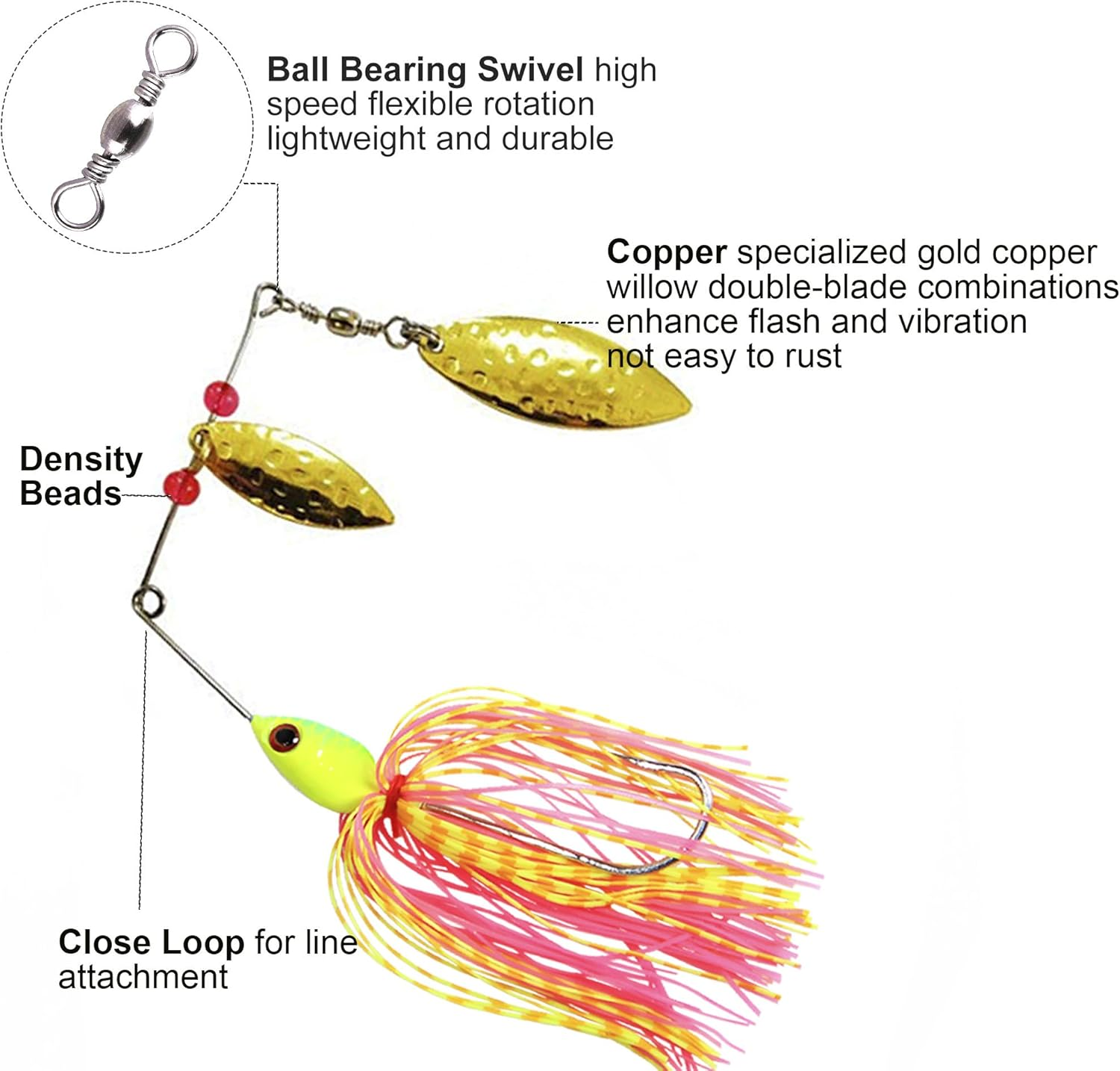 Spinner Baits Fishing Lures Kit, Hard Metal Buzz Bait Jigs Colorado Willow Leaf Spinnerbait Blades Swimbaits Fishing Tackle Spinner Bait for Bass Pike Trout Salmon Fishing image number 1