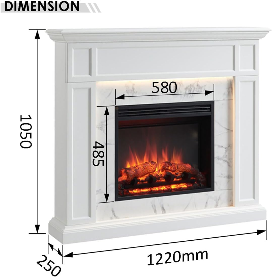 Modaliving Pearl 2000W Electric Fireplace Heater Mantel Suite Marble Veneer Finish Remote Control Timer Adjustable Flame (White) image number 6
