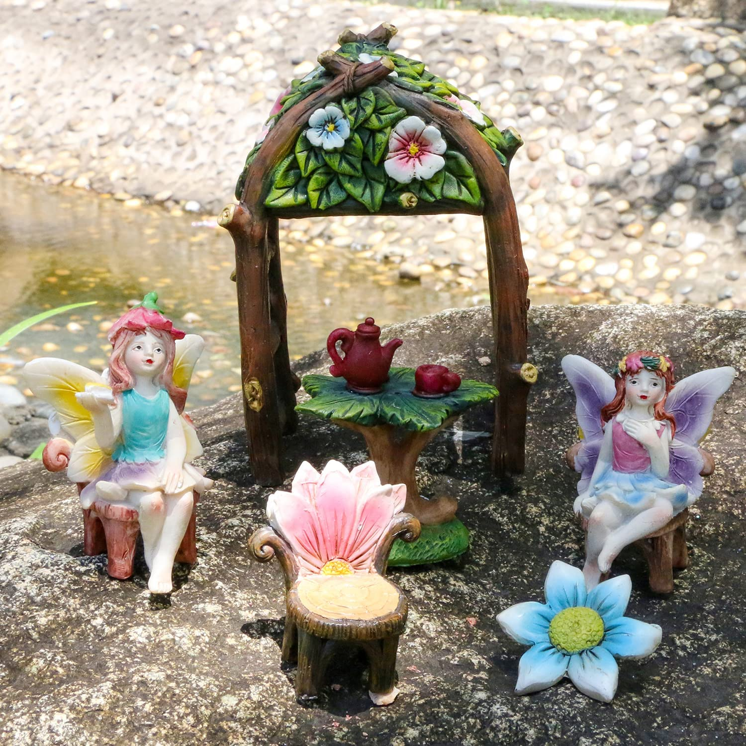 Miniature Fairy Garden Fairies - Fairy Houses Accessories Mini Village Patio Indoor Outdoor Garden Set Kit Decor Flower Succulent Garden for Kids Girl Boy Birthday Gifts Cake Topper Decorations image number 6