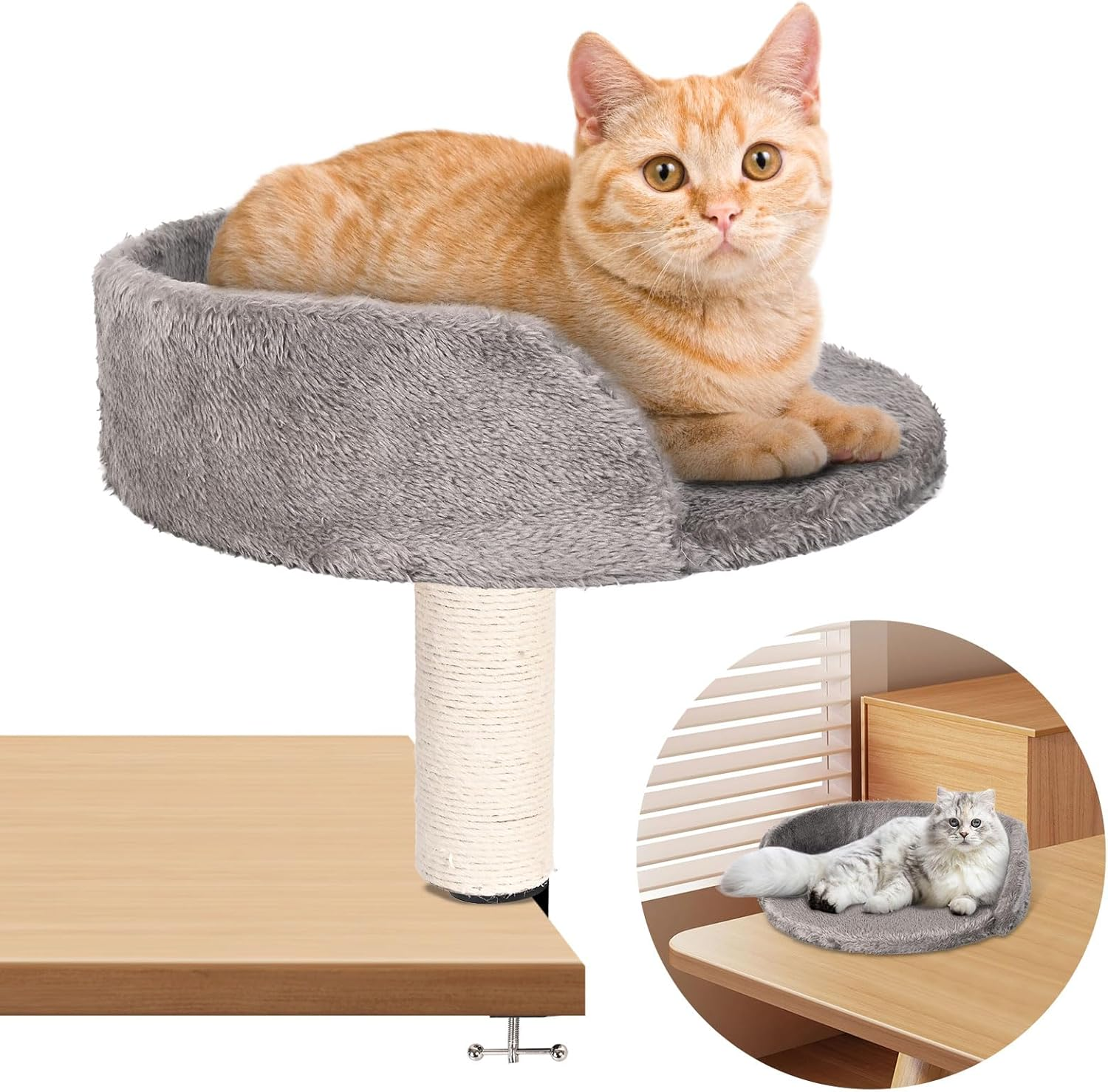 Cat Desk Bed with Scratching Pillar Plush Soft Padding Allow Your Lovely Cat Study and Work with You up to 9 Lb Load image number 6