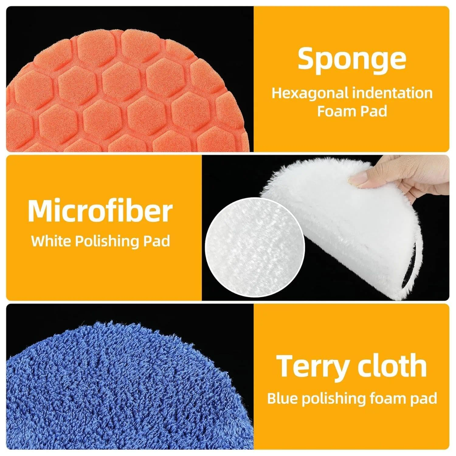Buffing Polishing Pads 7 Inch - 7Pcs 180Mm Face for 7 Inch Backing Plate, Car Compound Buffing Sponge Pads and Woolen Cutting Polishing Pad Kit image number 1