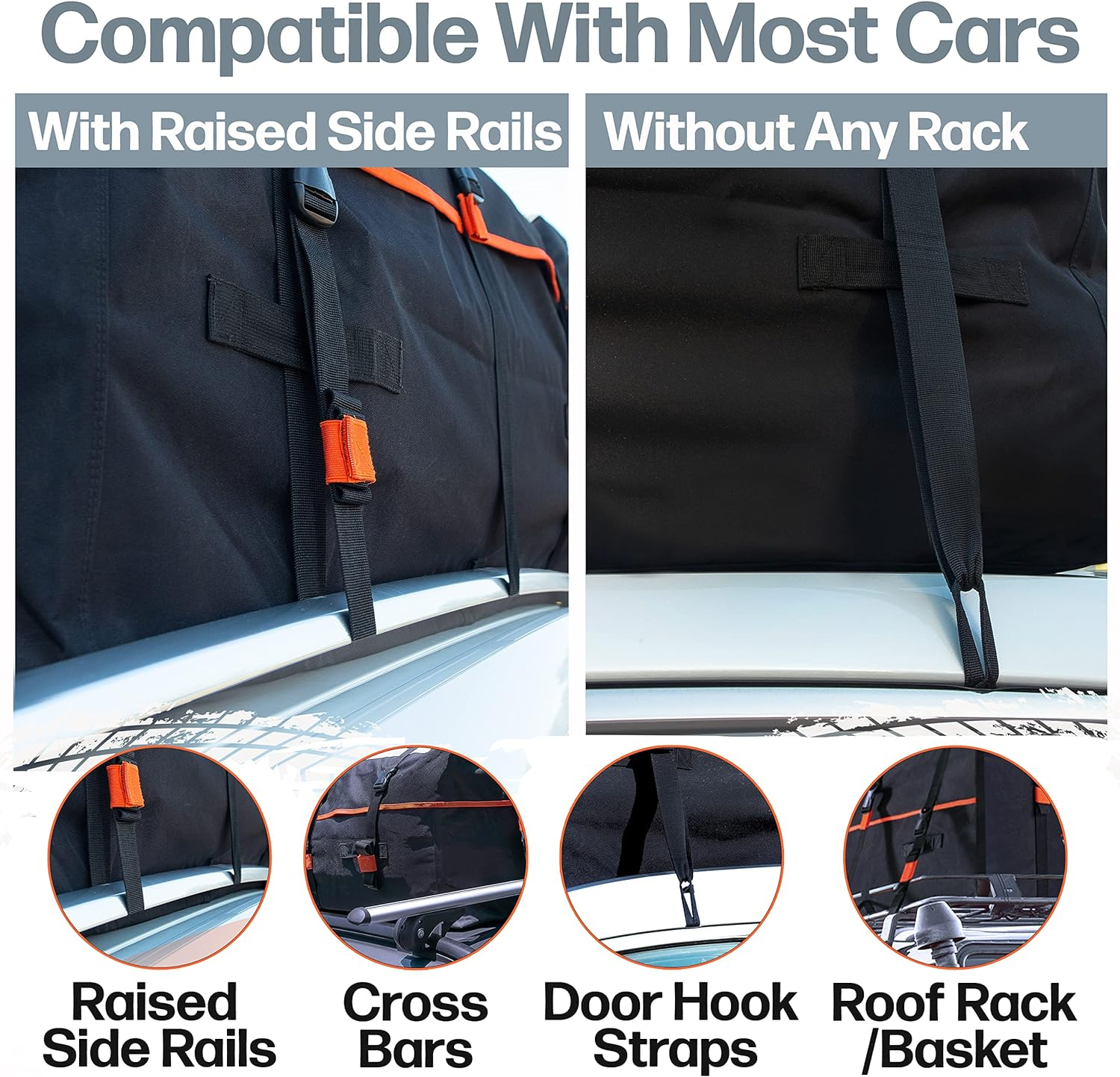 Roofpax Expandable 15/19 Cft. Car Rooftop Cargo Carrier Bag Waterproof Storage Including Double Zippers Integrated Mat 10 Heavy-Duty Tie-Down Straps Fit Cars With/Without Roof Top Rack or Side Rails image number 2