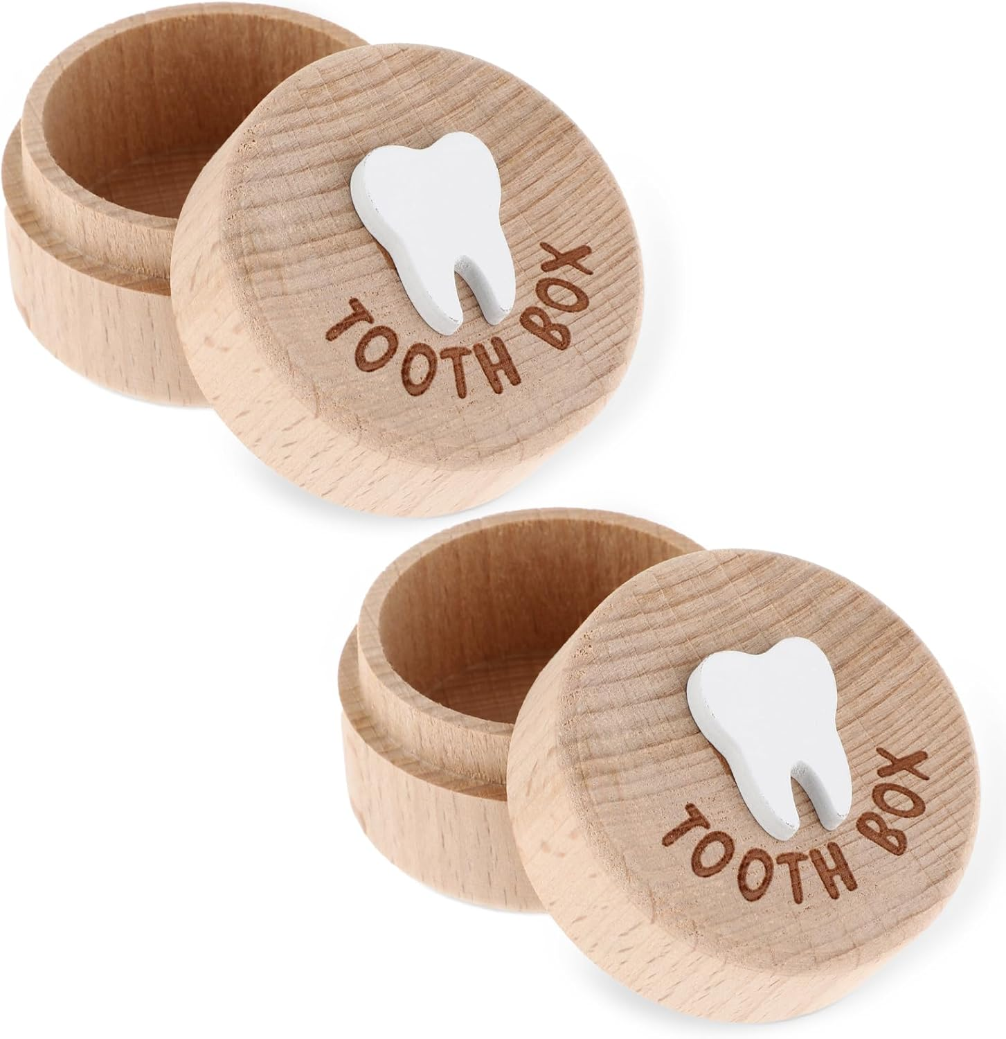 YQQYG 2 Pcs Tooth Fairy Tooth Holder, Wooden Tooth Holder Memory Box with 3D Tooth, Tooth Keepsake Box for Kids Lost Teeth image number 3