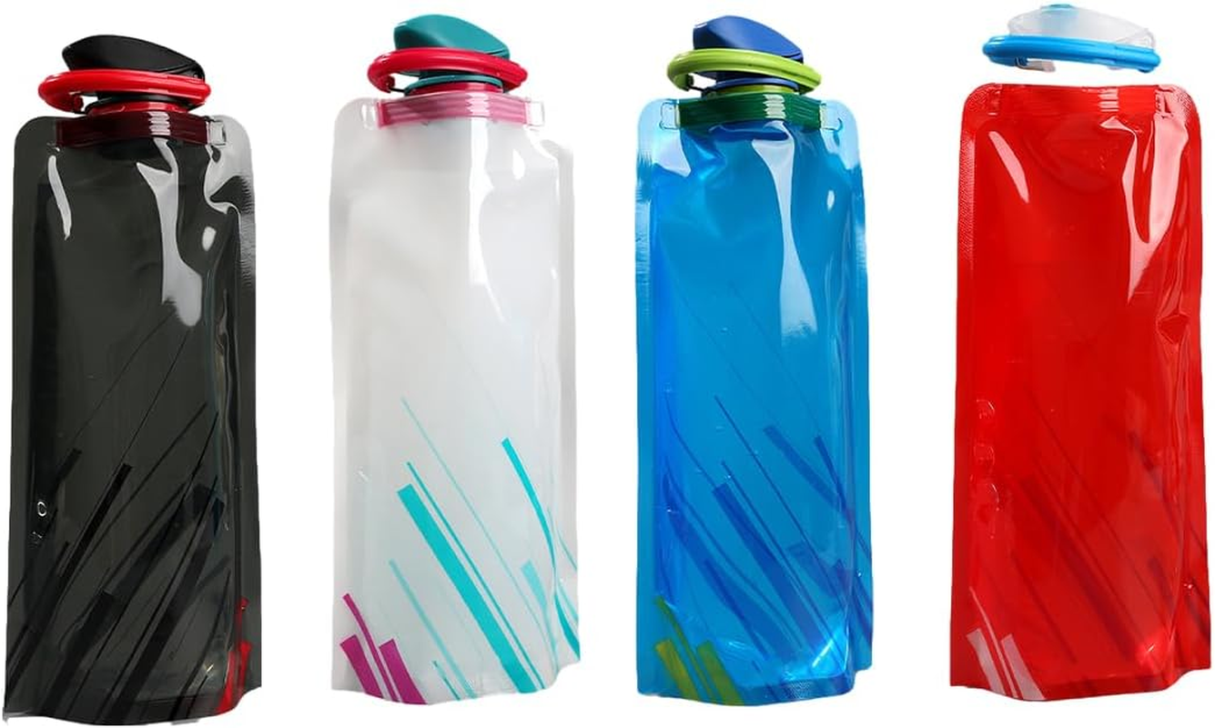 AIMALL 4-Pack Collapsible Water Bottles, 700Ml PE Plastic Portable Drink Containers for Sports, Hiking, and Outdoor Activities, Compact and Leakproof