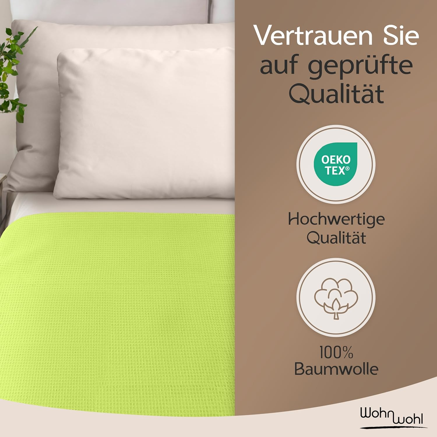 WOHNWOHL Bedspread 220 X 240 Cm &bull; Waffle Pique Lightweight Summer Blanket Made of 100% Cotton &bull; Airy Sofa Blanket Versatile &bull; Easy Care Blanket &bull; Cotton Blanket Colour: Green