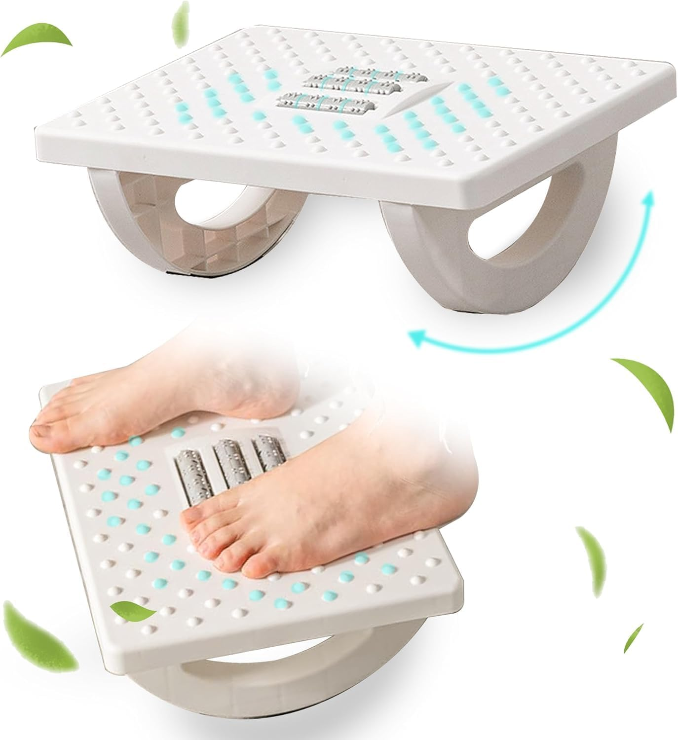 HCHANGEN Rocking Comfort Foot Rest 1 Pack &ndash; Ergonomic Foot Stool with Massage Rollers &ndash; Feet Support for Office & Home (White)