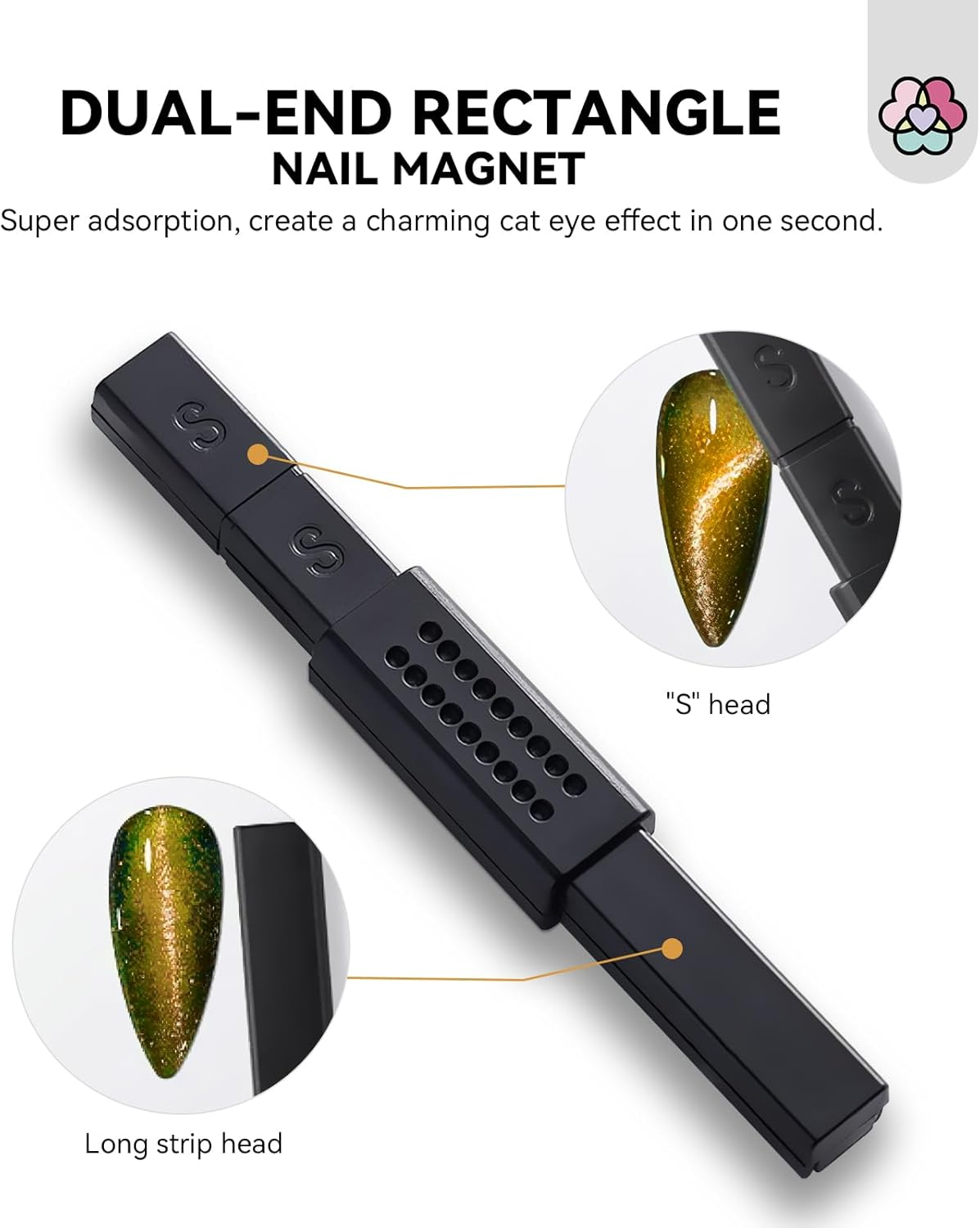 SAVILAND 6 PCS Cat Eye Magnet for Nails: Cat Eye Gel Nail Polish Magnet Multi-Functional Double-Head Nail Magnetic Wands Cat Eye Nail Magnets Sticks Heart Elongated Cylindrical Thickened Nail Art Tool image number 2