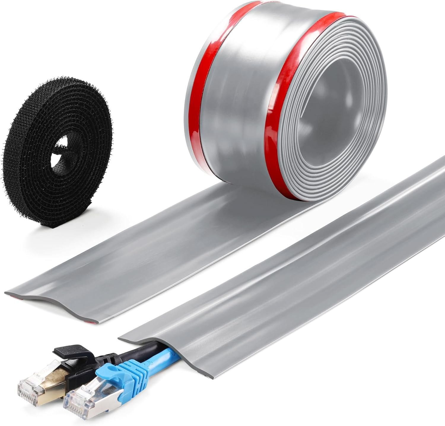 8.2Ft Cord Cover Floor, PVC Cord Covers for Wires on Floor, Soft Floor Cable Cover Cord Hider, Floor Cable Management Cable Protector for Commercial Office Carpet/Floors/Wall Black