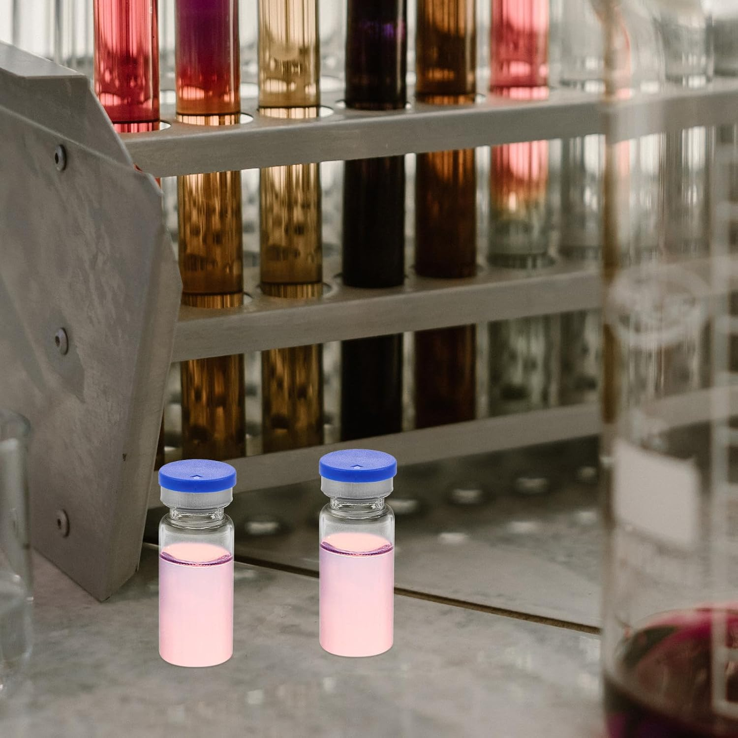 Glass Headspace Vials 20 Pack 10Ml Flat Bottom Bottles with Rubber Stoppers for Freeze-Dried Powder and Liquid Samples in Lab image number 6