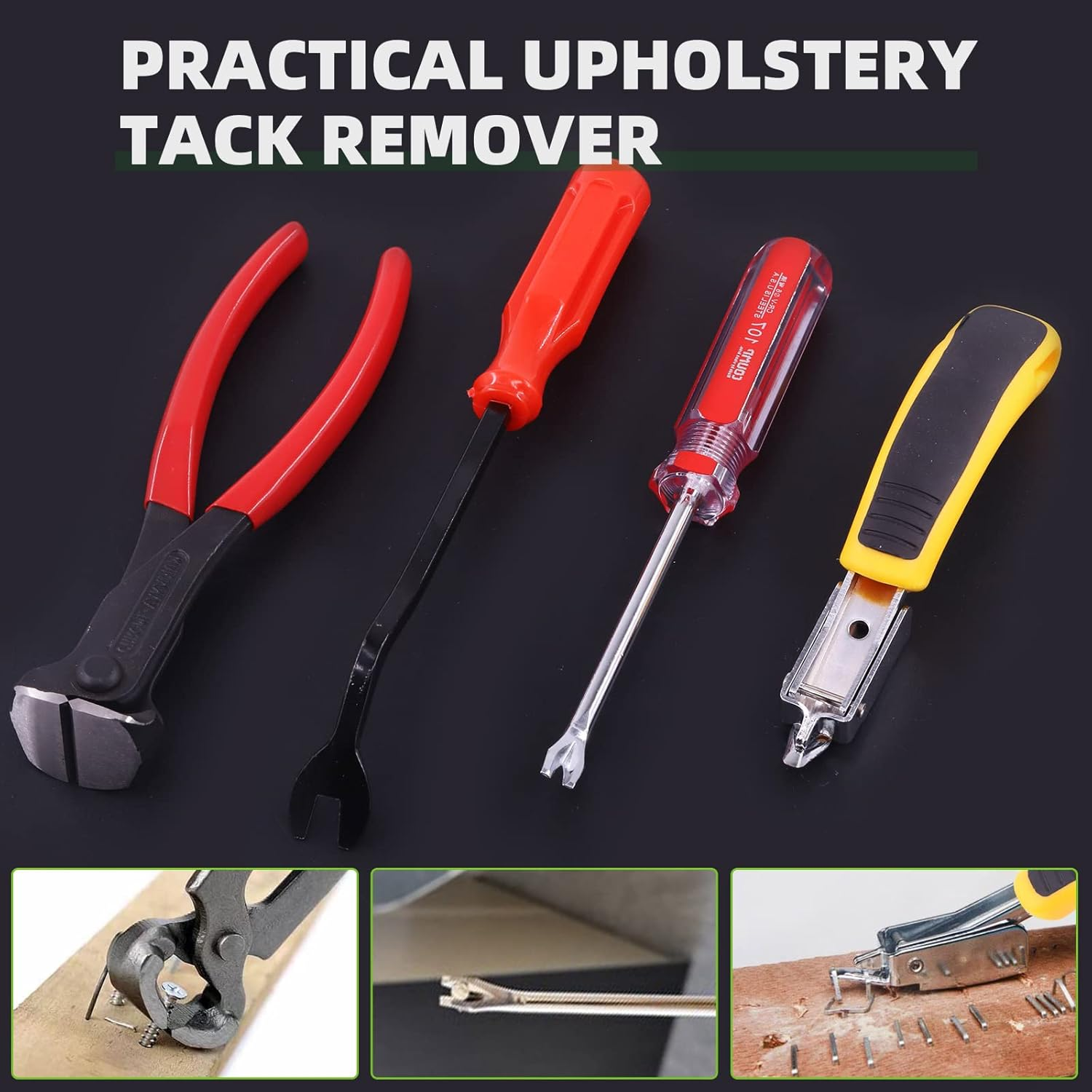 Keadic 4 Pcs Upholstery and Construction Staple Remover Set Contains End Cutting Pliers, Staple Puller, Tack Lifter, Fastener Remover Tack Puller Nail Remover Tool for Furniture Carton Floor image number 1