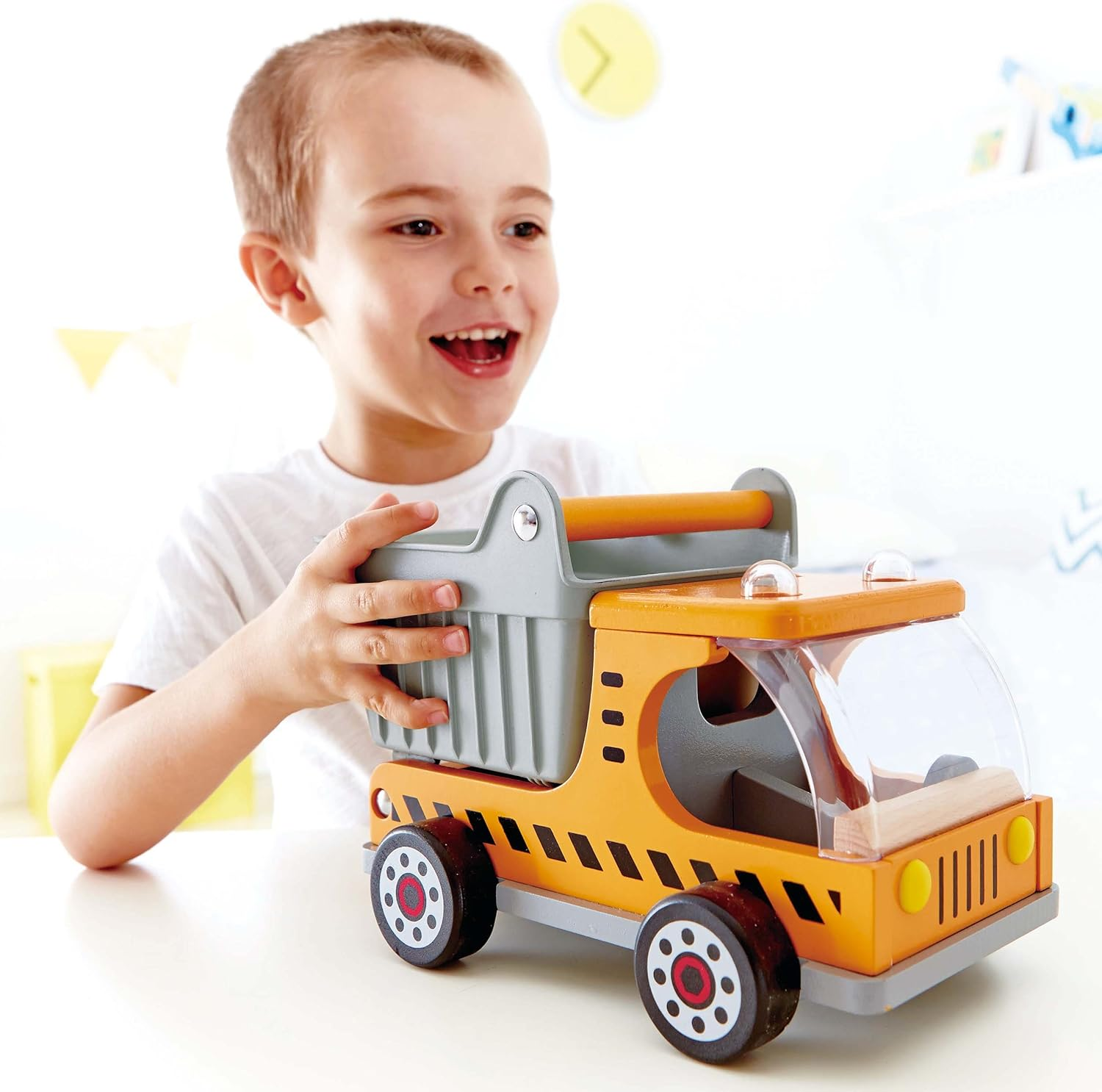 Hape Wooden Dumper Truck Toy &ndash; Construction Vehicle for Kids 3Y+ &ndash; Durable, Smooth-Rolling Wheels &ndash; Imaginative Play & Motor Skills Development &ndash; Eco-Friendly & Safe