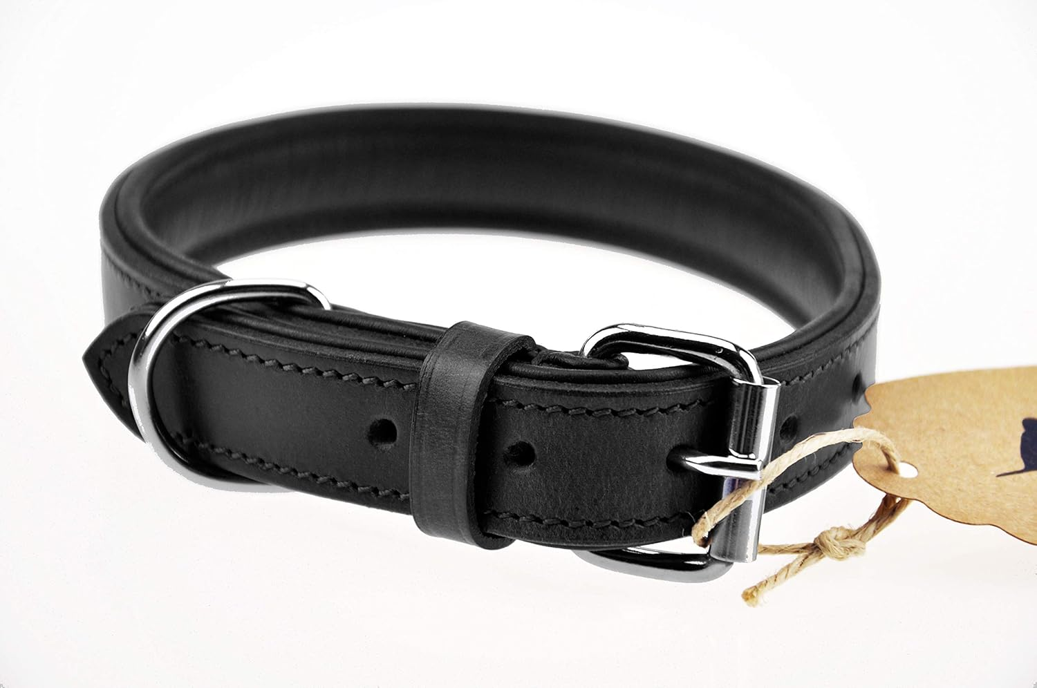 Schn&uuml;ffelfreunde Leather Dog Collar, Dog Collar for Large, Medium and Small Dogs, Leather Collar Padded, Robust (M - 28-36 Cm, Black) image number 7