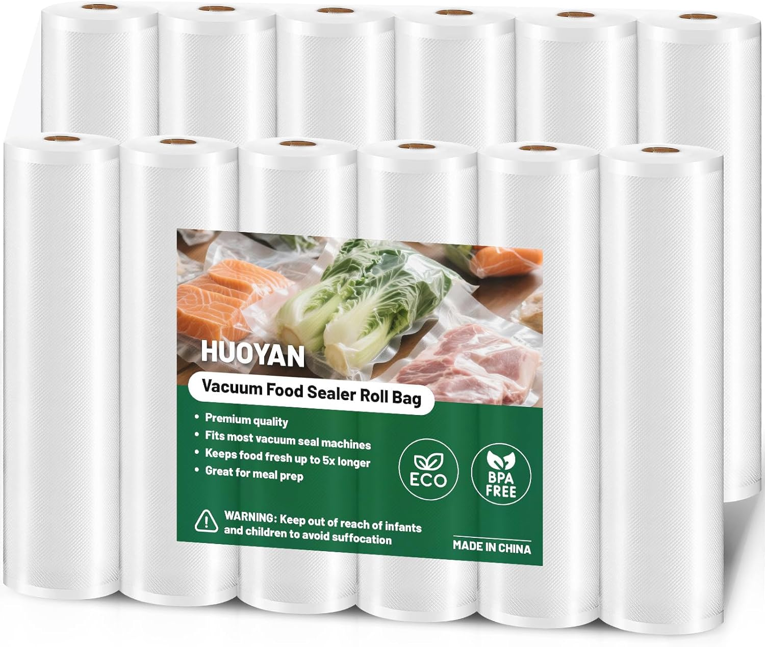12 Rolls Food Vacuum Sealer Bags 20Cmx6M Vacuum Food Sealer Roll,Ideal Vacuum Sealer Bags for Food Saver,Universal Compatible with All Machines,Food Saver, Seal a Meal image number 1