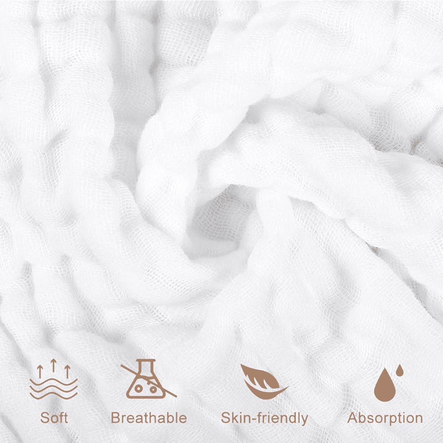 Yoofoss Muslin Baby Washcloths 100% Cotton Face Towels 10 Pack Wash Cloths for Baby 12X12In Soft and Absorbent Baby Wipes (White) - White image number 5