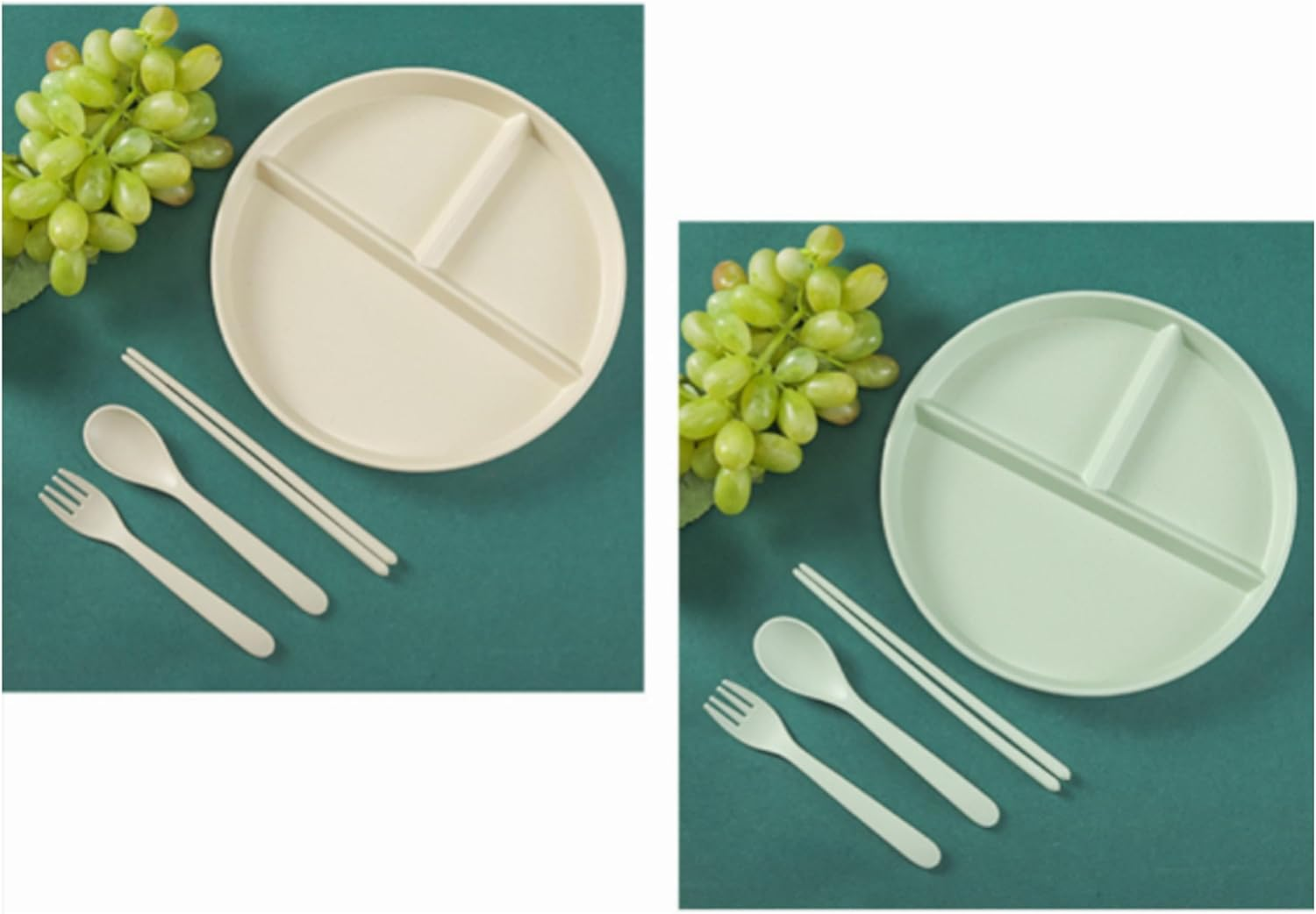 5 Pack Colorful round Divided Dinner Plate,Ideal for Weight Loss, Meal Prep, and Kids, Durable, and Microwave Safe (5, Dark Green, Blue, Green, Pink, Beige) image number 1