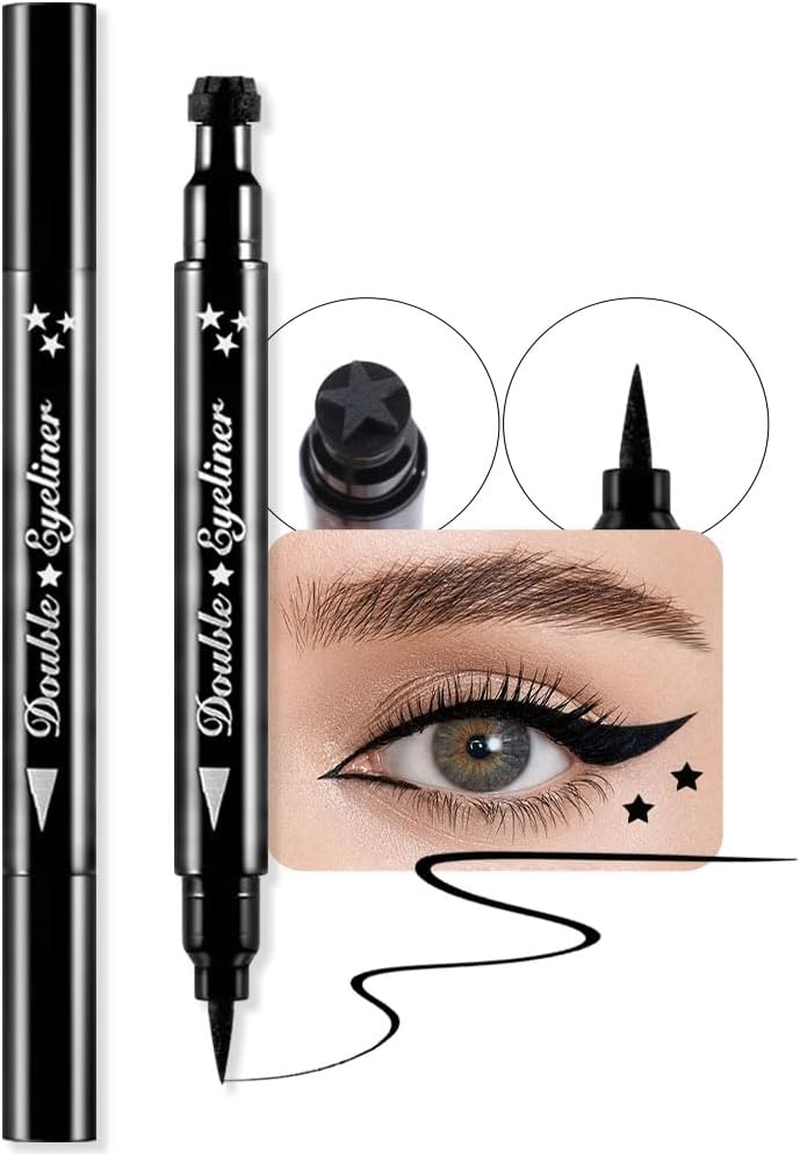 Evpct 4In1 Star Flowers Hearts Moon Face Stamps Eyeliner Makeup Set, Black Colored Liquid Winged Wing Eyeliner Stamp Wingliner, Waterproof, Star Eye Liner Stamp Figures Tool