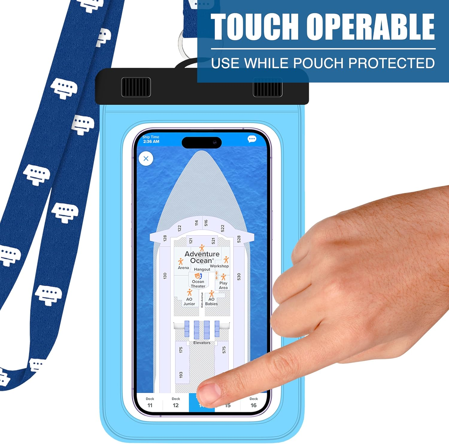 Cruise Lanyards Waterproof Cell Phone Pouch Dry Case with Touch Screen [2 Pack] Blue image number 1