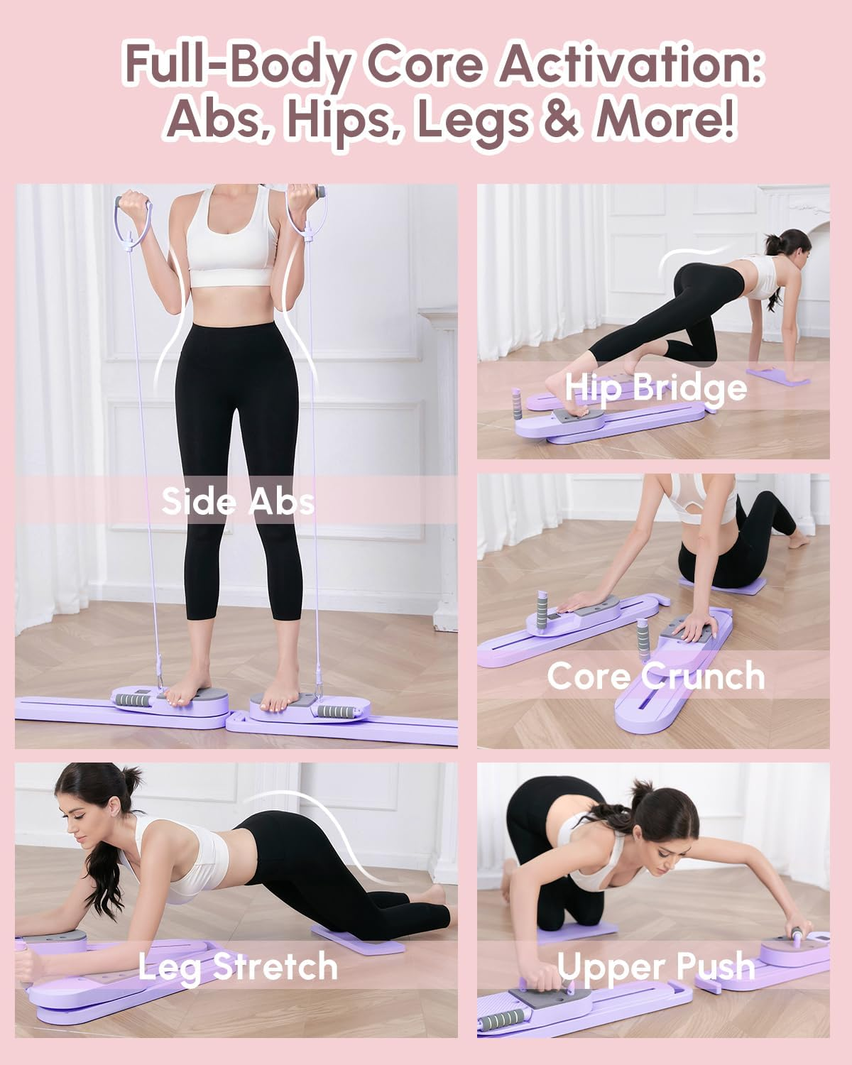 AMAZINGHOME Pilates Board - Sculpting Machine Set Pilates Reformer, Split Type Professional Equipment for Home Resistance Band Full Body Fitness Equipment