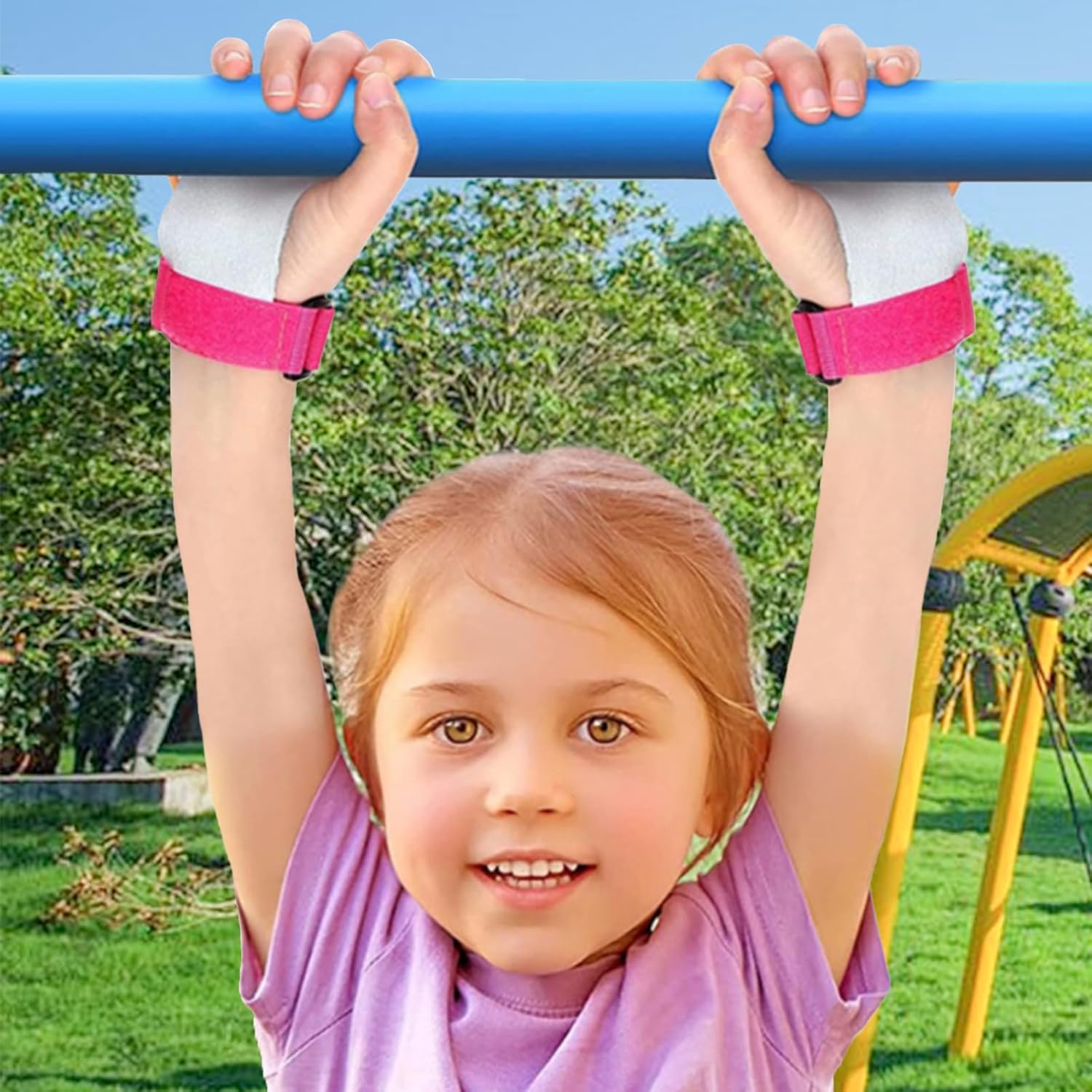 2PCS Gymnastics Hand Grips Gloves Wristbands, Gymnastic Hand Grips Gymnastic Bar Palm Protection and Wrist Support Sports Accessories for Boys Girls Youth Kids Workout and Exercise image number 2